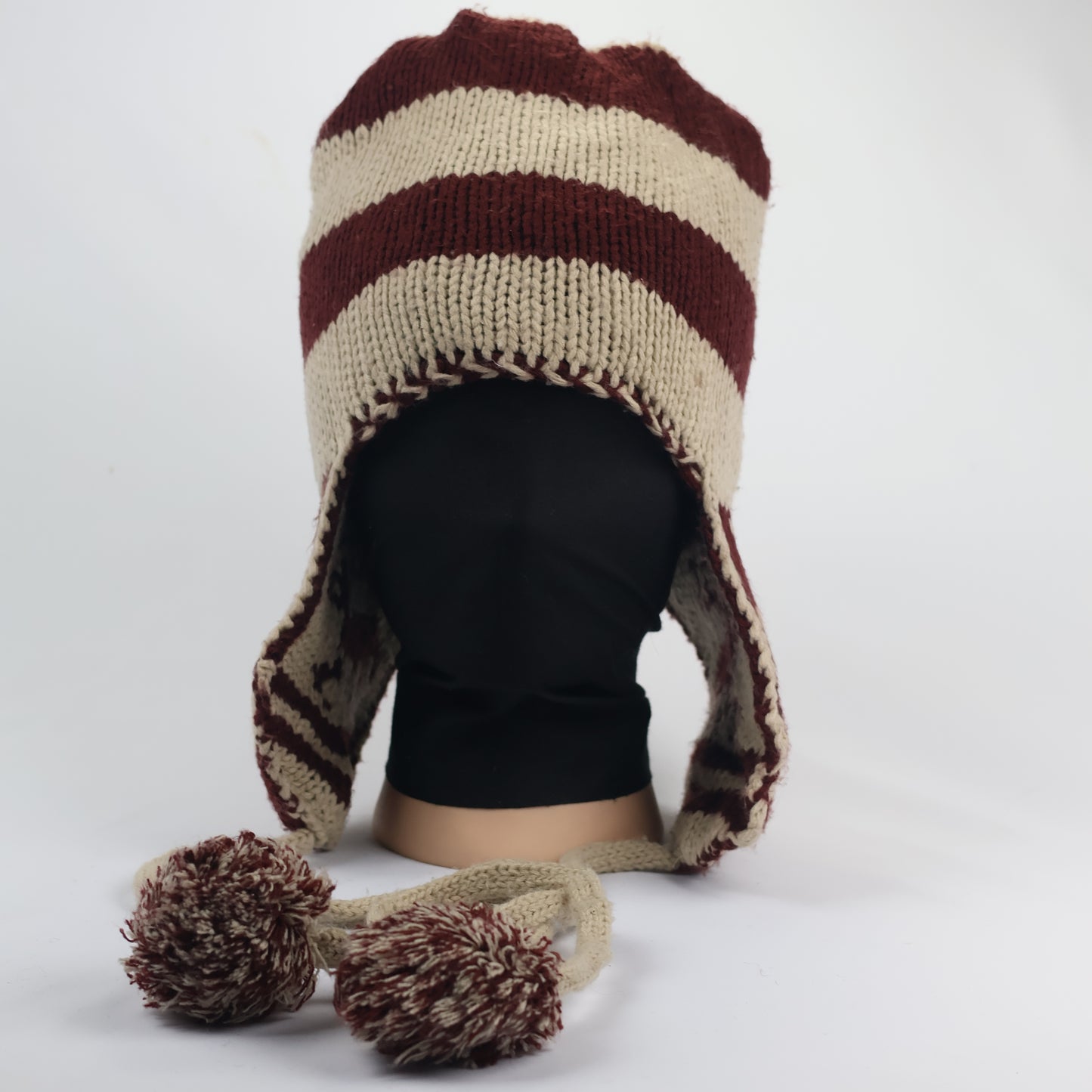 Adult Unisex Winter Beanie - Warm Knit Hat Red & Brown