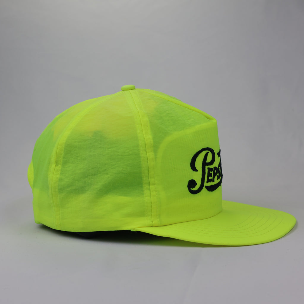Neon Yellow Pepsi-Cola Embroidered Nylon Thrifted Hat – Classic 5-Panel Cap