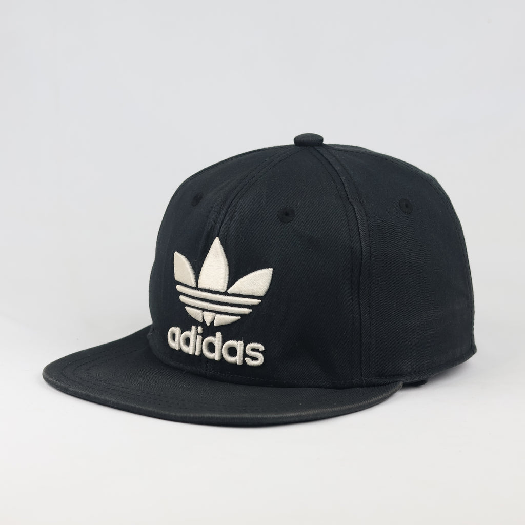 Vintage Adidas Originals Trefoil Snapback Hat | Thrifted Black Flat Brim Cap 56-58cm