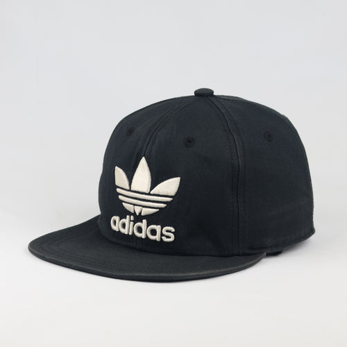 Vintage Adidas Originals Trefoil Snapback Hat | Thrifted Black Flat Brim Cap 56-58cm