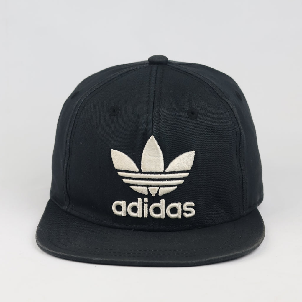 Vintage Adidas Originals Trefoil Snapback Hat | Thrifted Black Flat Brim Cap 56-58cm