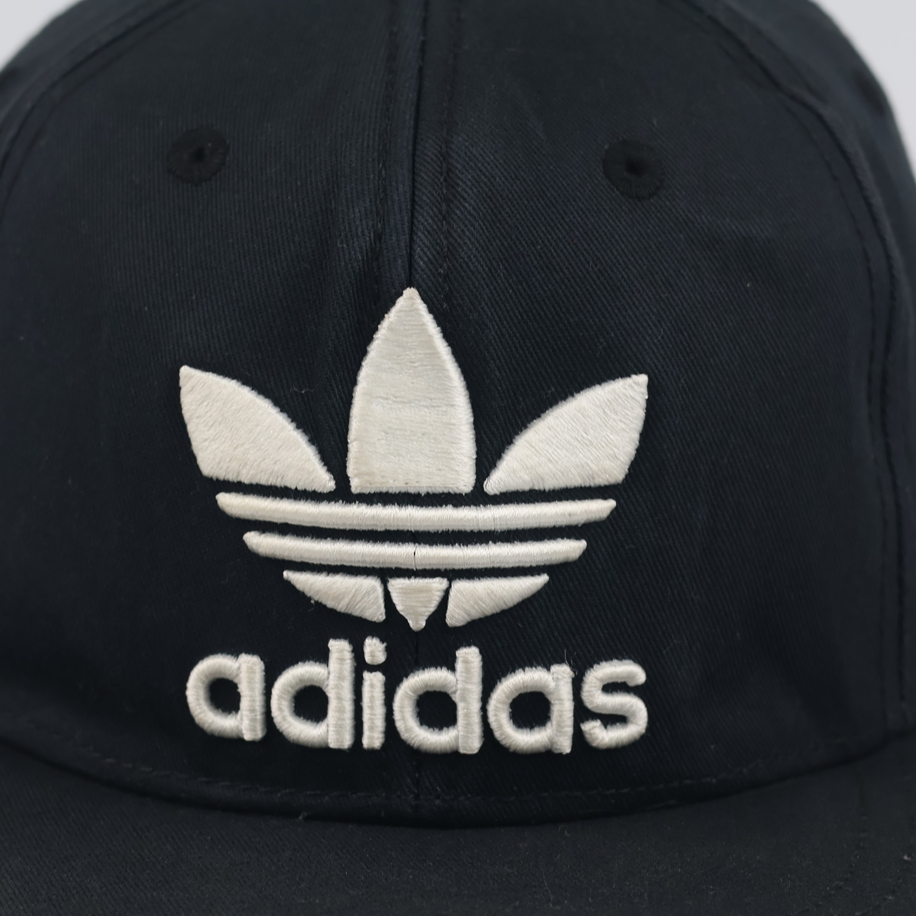Vintage Adidas Originals Trefoil Snapback Hat | Thrifted Black Flat Brim Cap 56-58cm