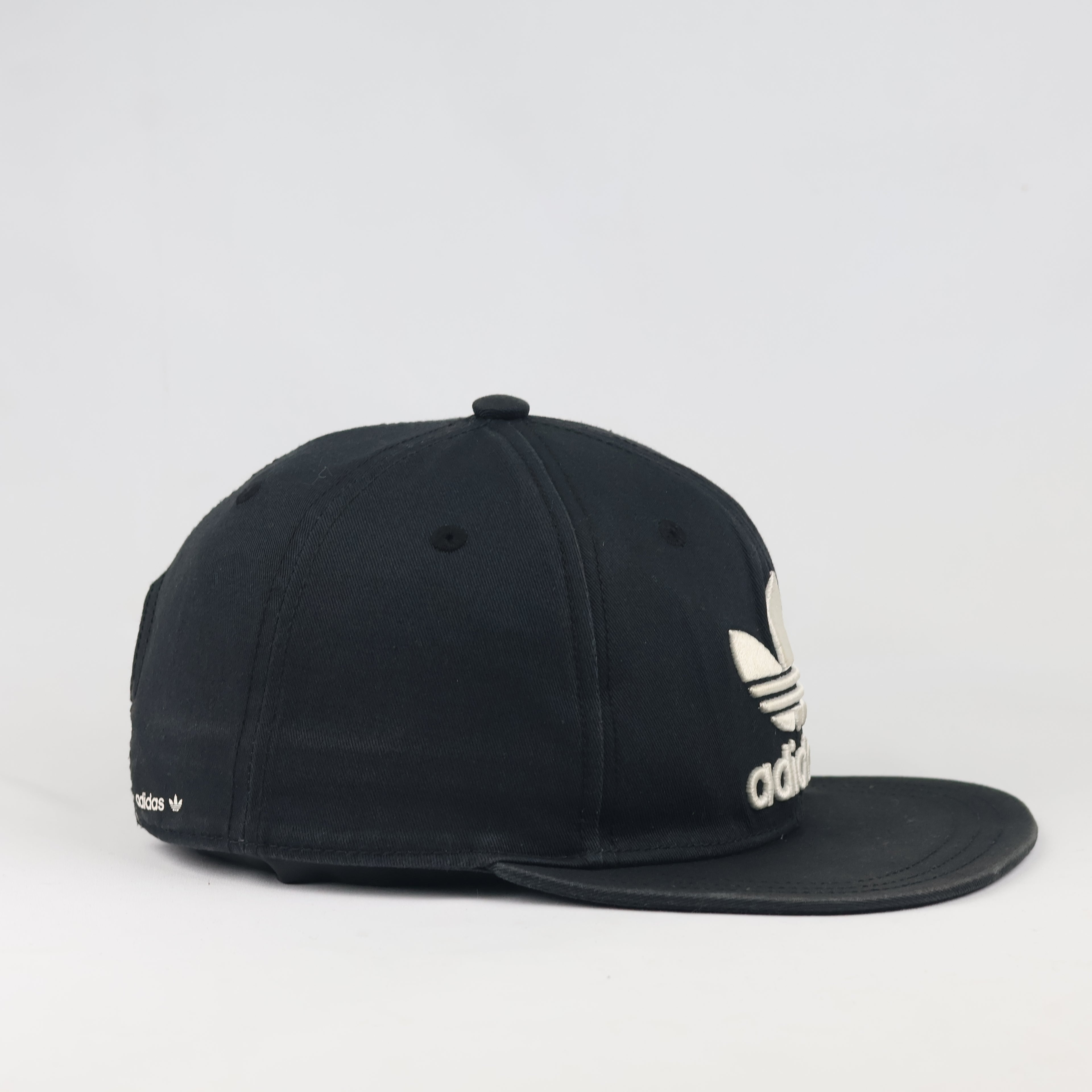 Vintage Adidas Originals Trefoil Snapback Hat | Thrifted Black Flat Brim Cap 56-58cm