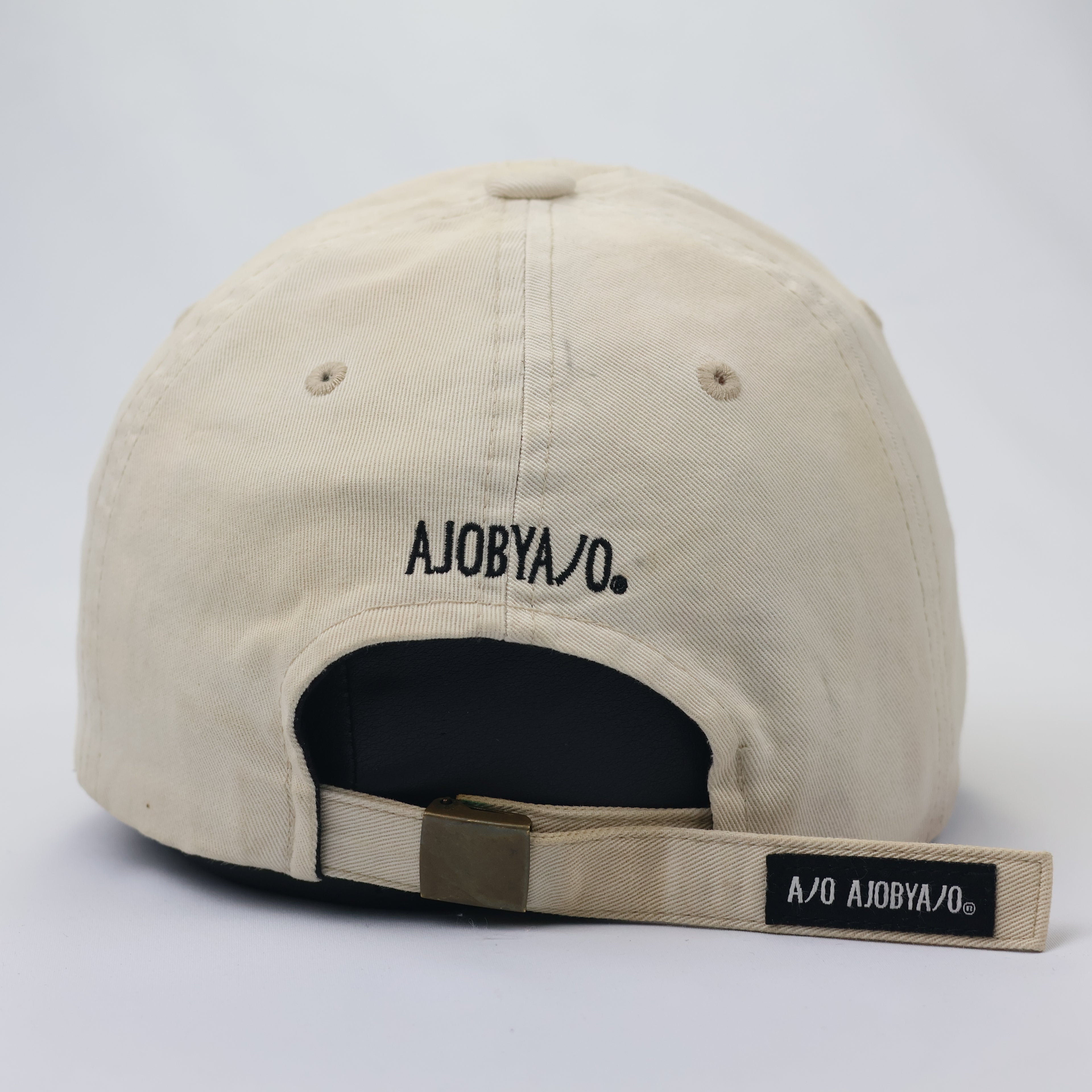 Authentic AJOBYAJO Long-Strap Thrifted Baseball Hat – Cream/Khaki