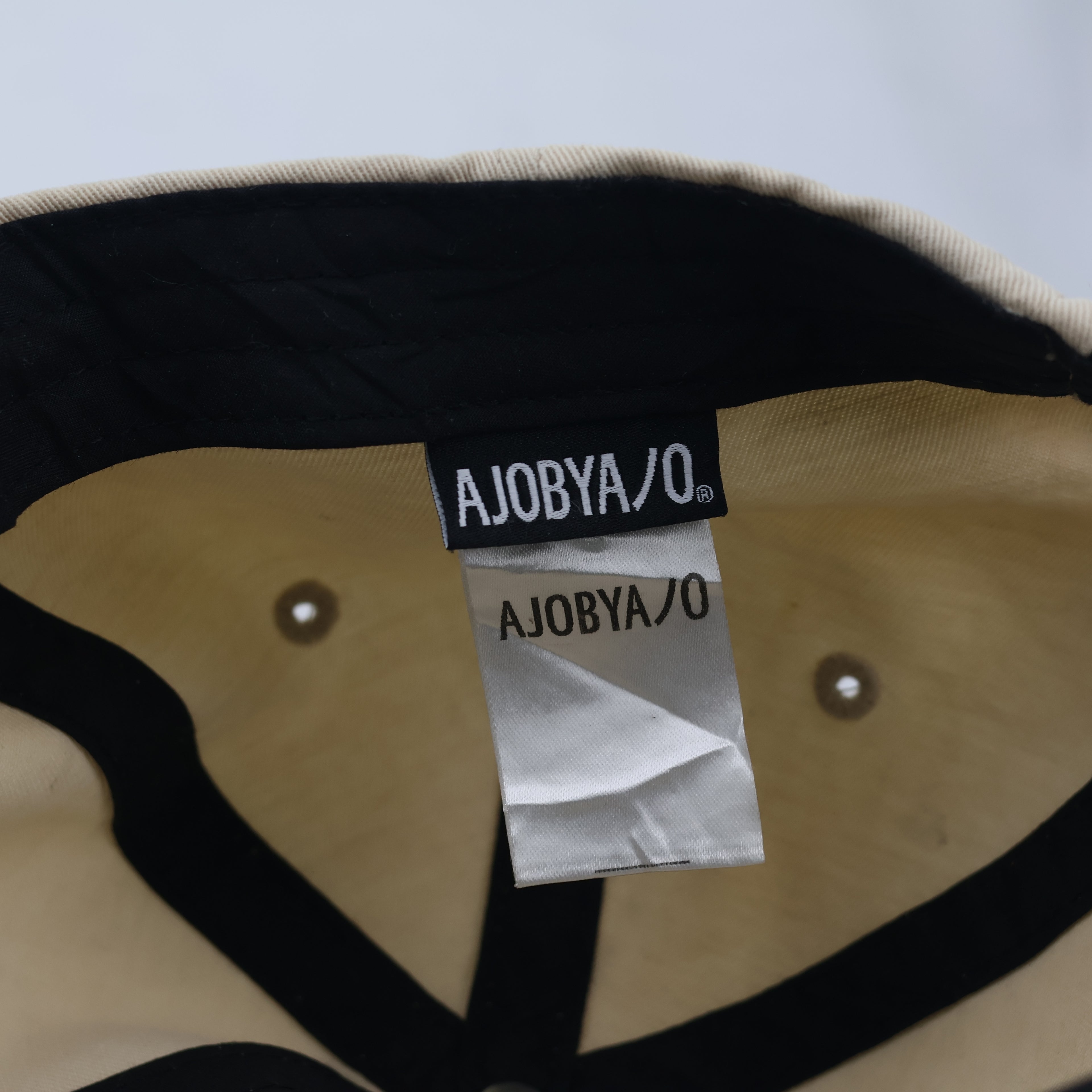 Authentic AJOBYAJO Long-Strap Thrifted Baseball Hat – Cream/Khaki