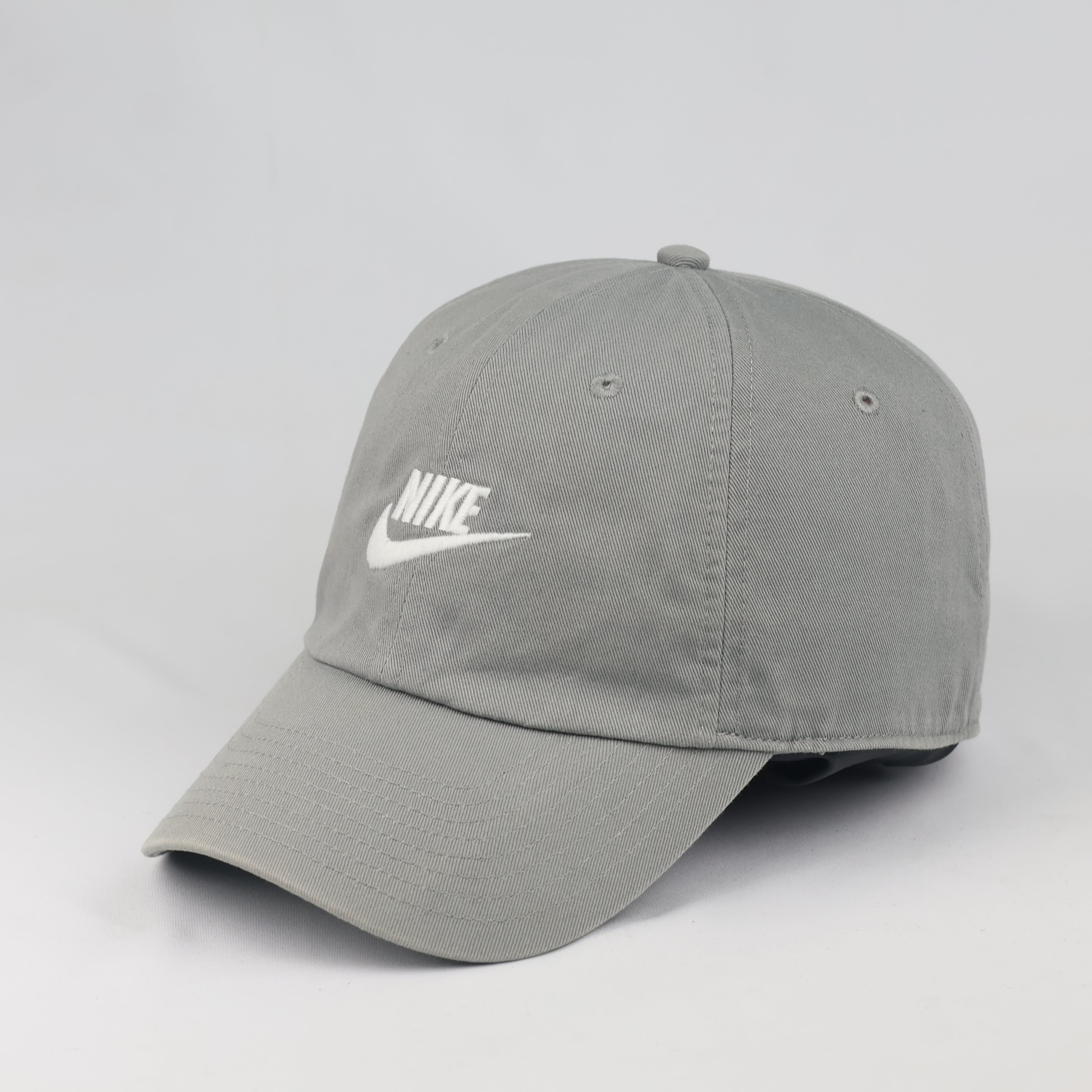 Classic Nike Swoosh Adjustable Cap - Grey Cotton Thrifted Twill Hat Size 57-59 cm