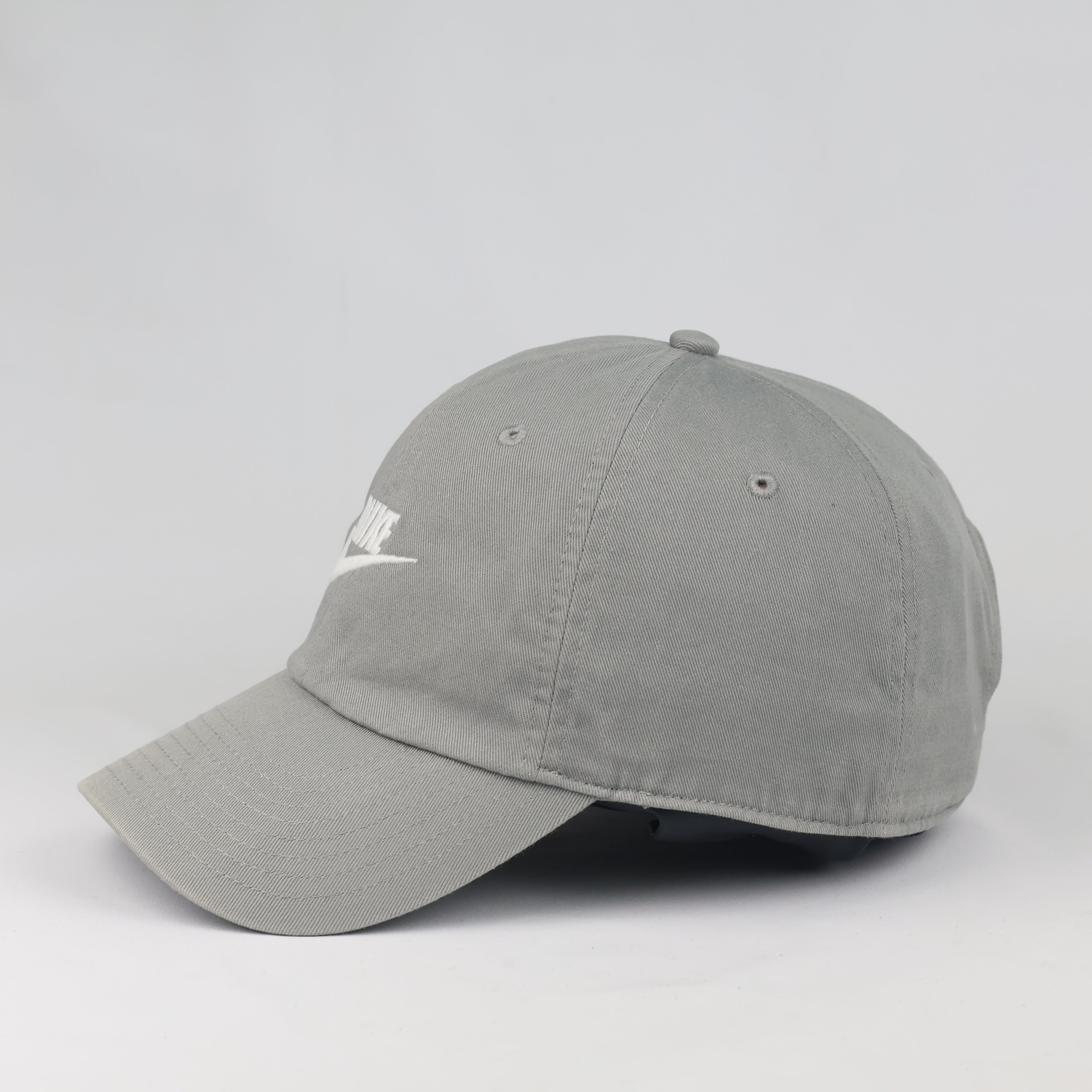 Classic Nike Swoosh Adjustable Cap - Grey Cotton Thrifted Twill Hat Size 57-59 cm