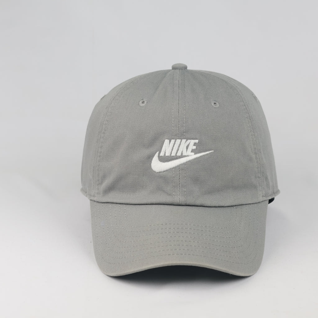 Classic Nike Swoosh Adjustable Cap - Grey Cotton Thrifted Twill Hat Size 57-59 cm