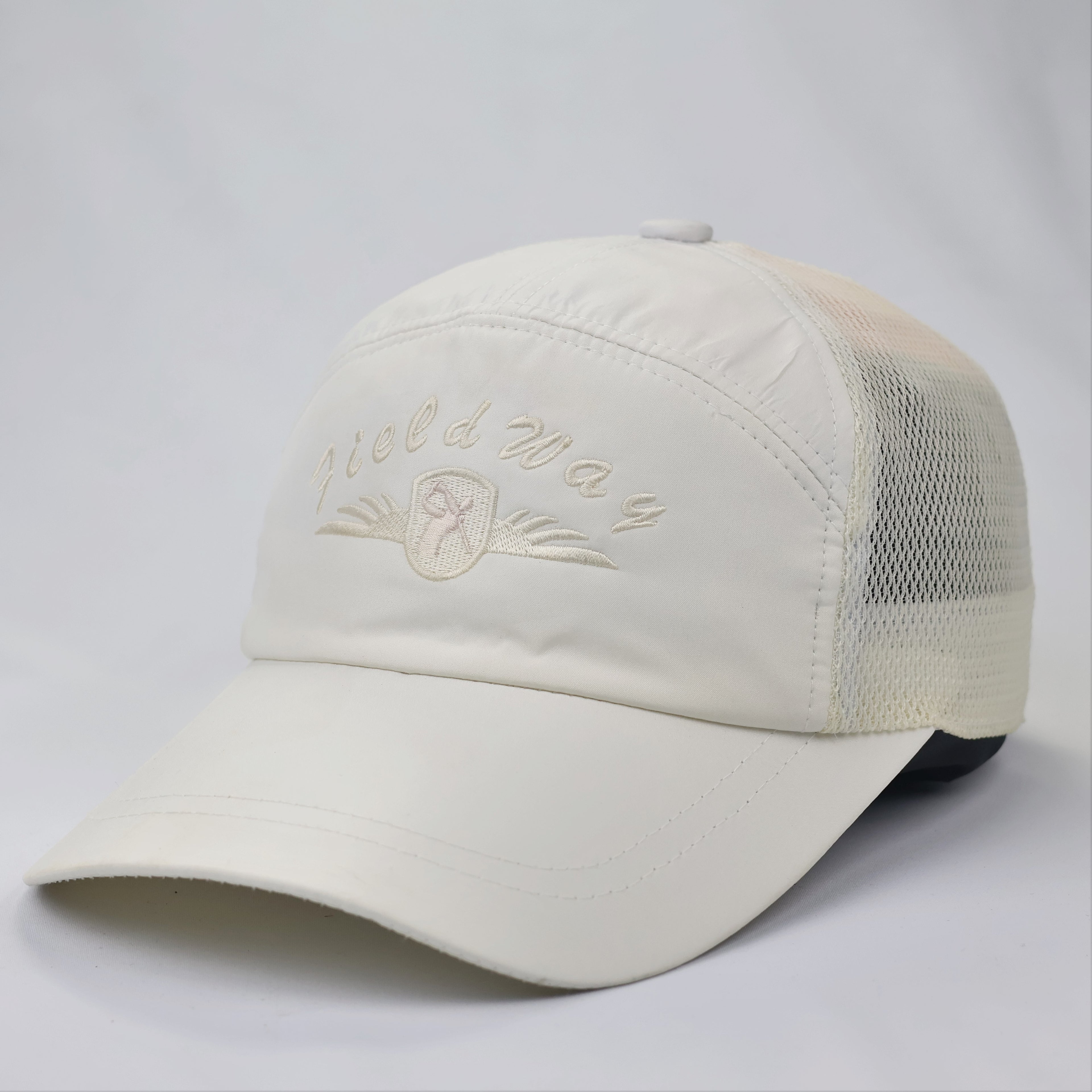 Field Way Embroidered Performance Trucker Hat – Off-White & Cream