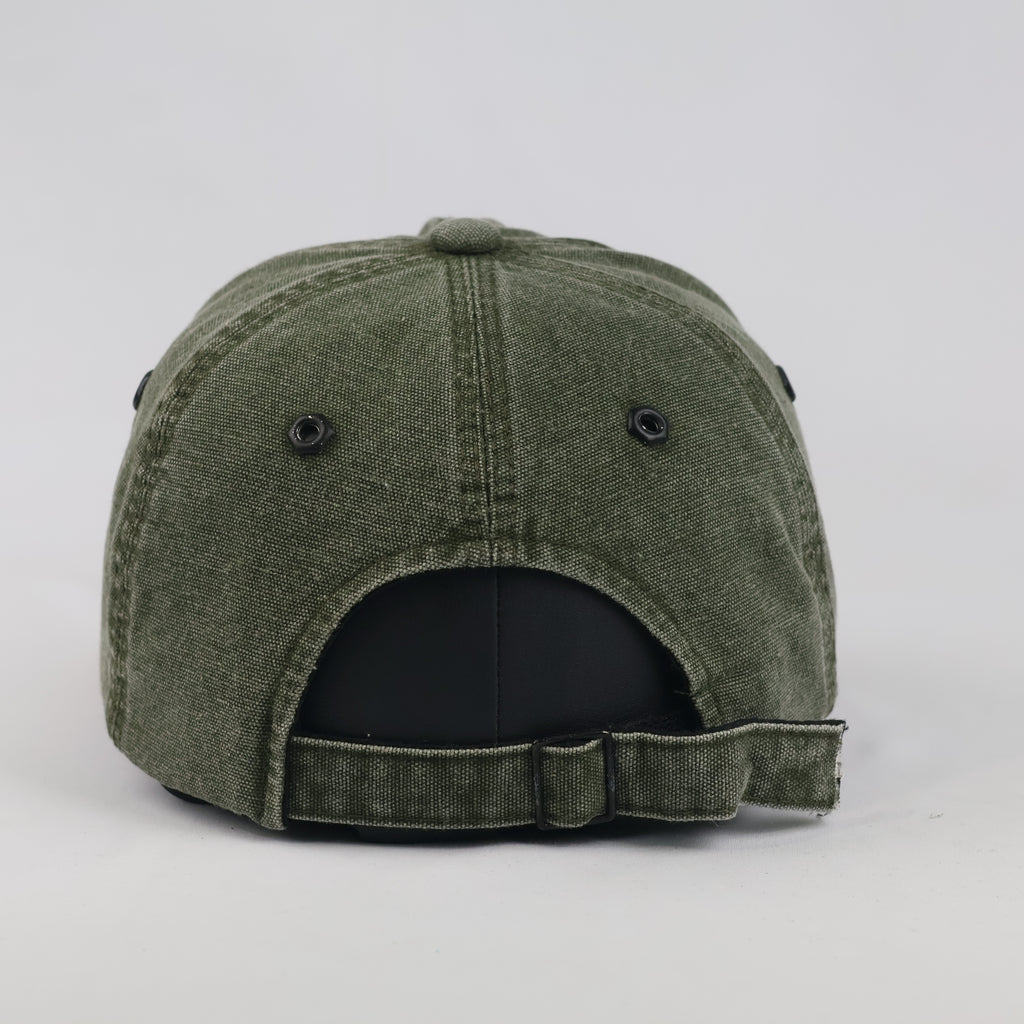 Distressed New York Fashion Strapback Hat (Olive Green, 57-59cm)
