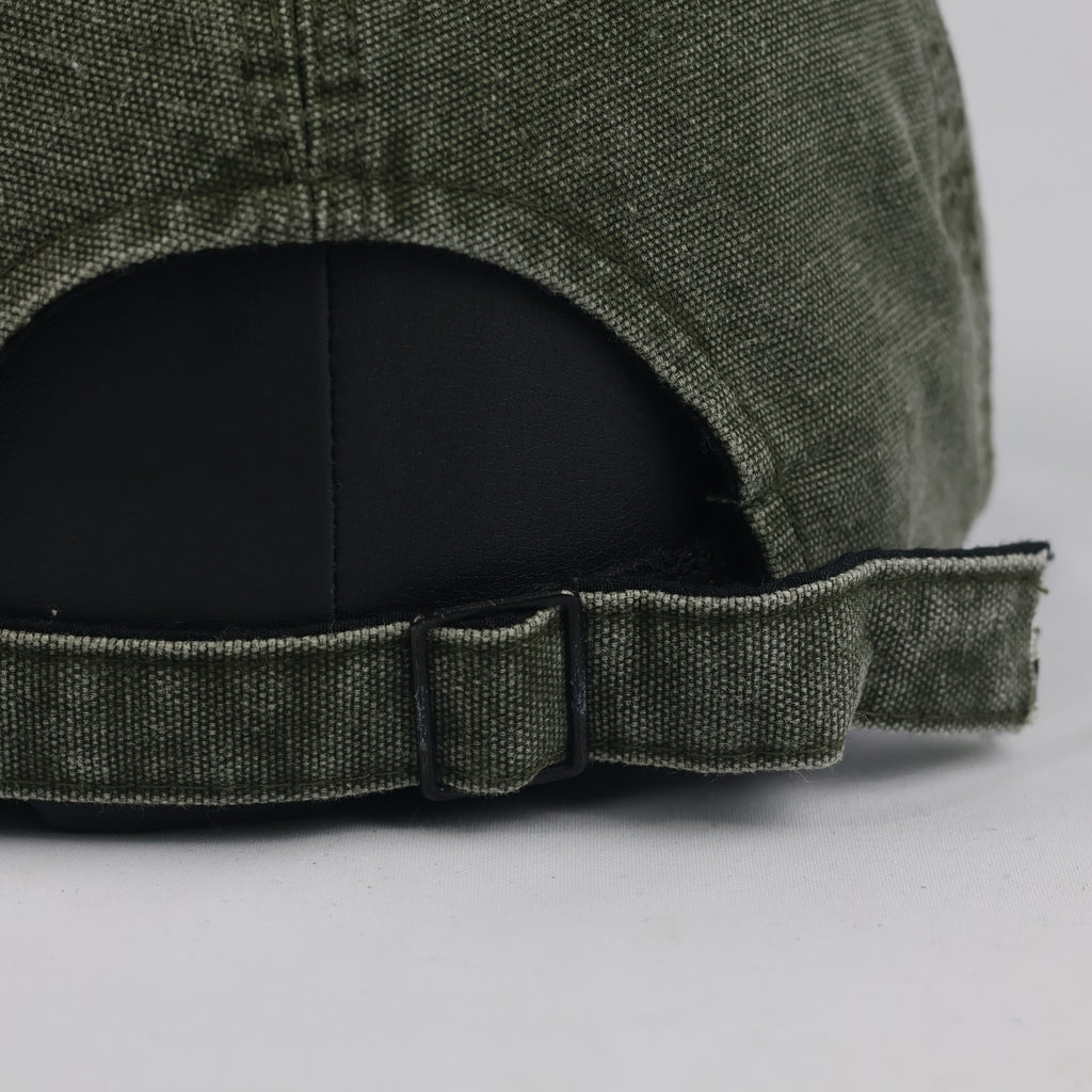 Distressed New York Fashion Strapback Hat (Olive Green, 57-59cm)