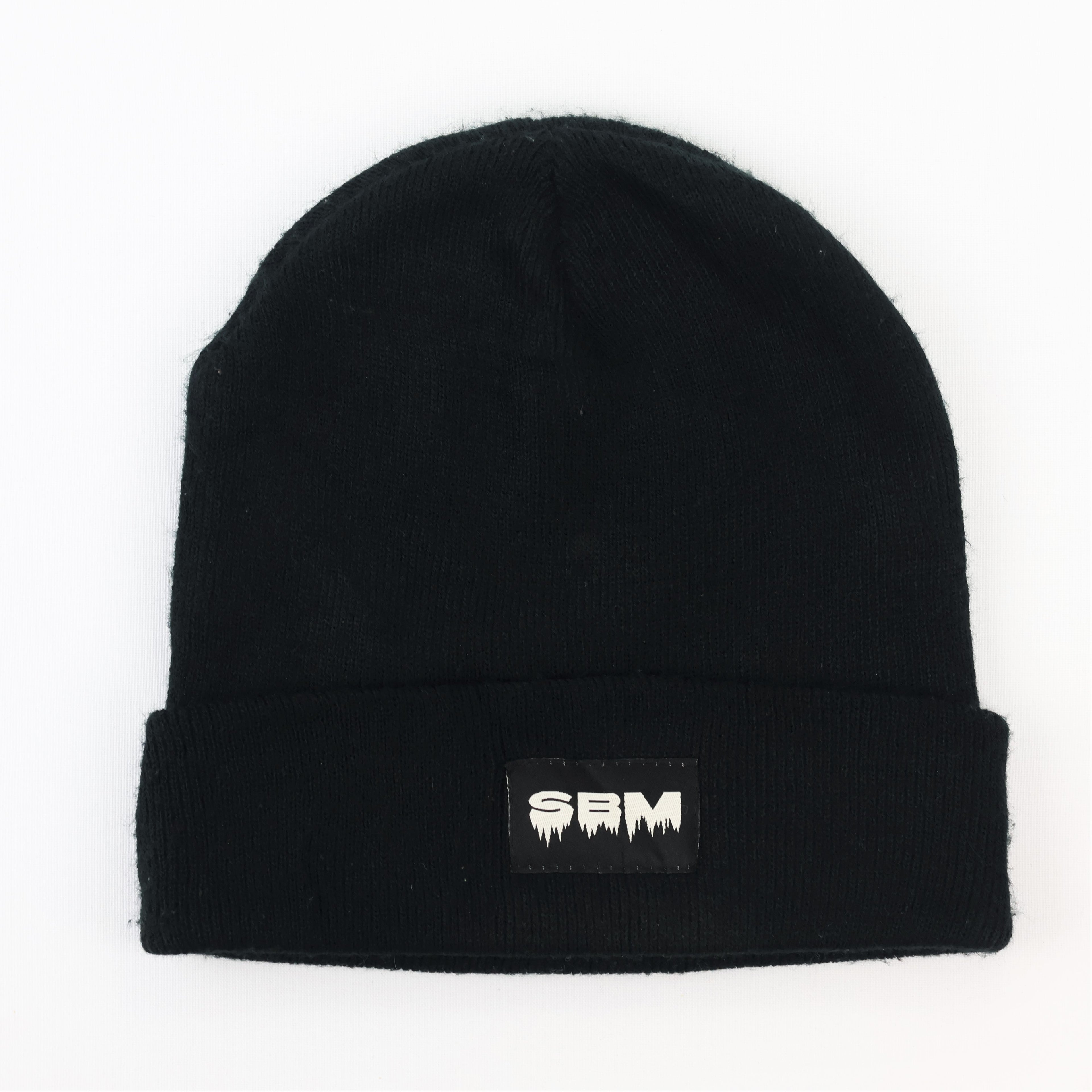 SBM Esthetic Streetwear Thrifted Black Beanie with Dripping Logo Patch - Made in Poland