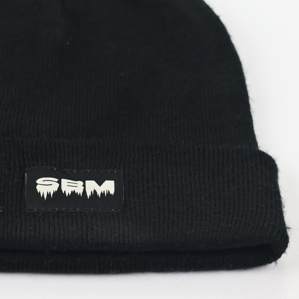 SBM Esthetic Streetwear Thrifted Black Beanie with Dripping Logo Patch - Made in Poland
