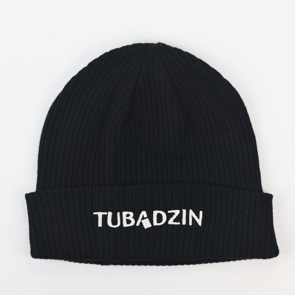 Beechfield Black Ribbed Beanie Hat with Tubadzin Embroidery