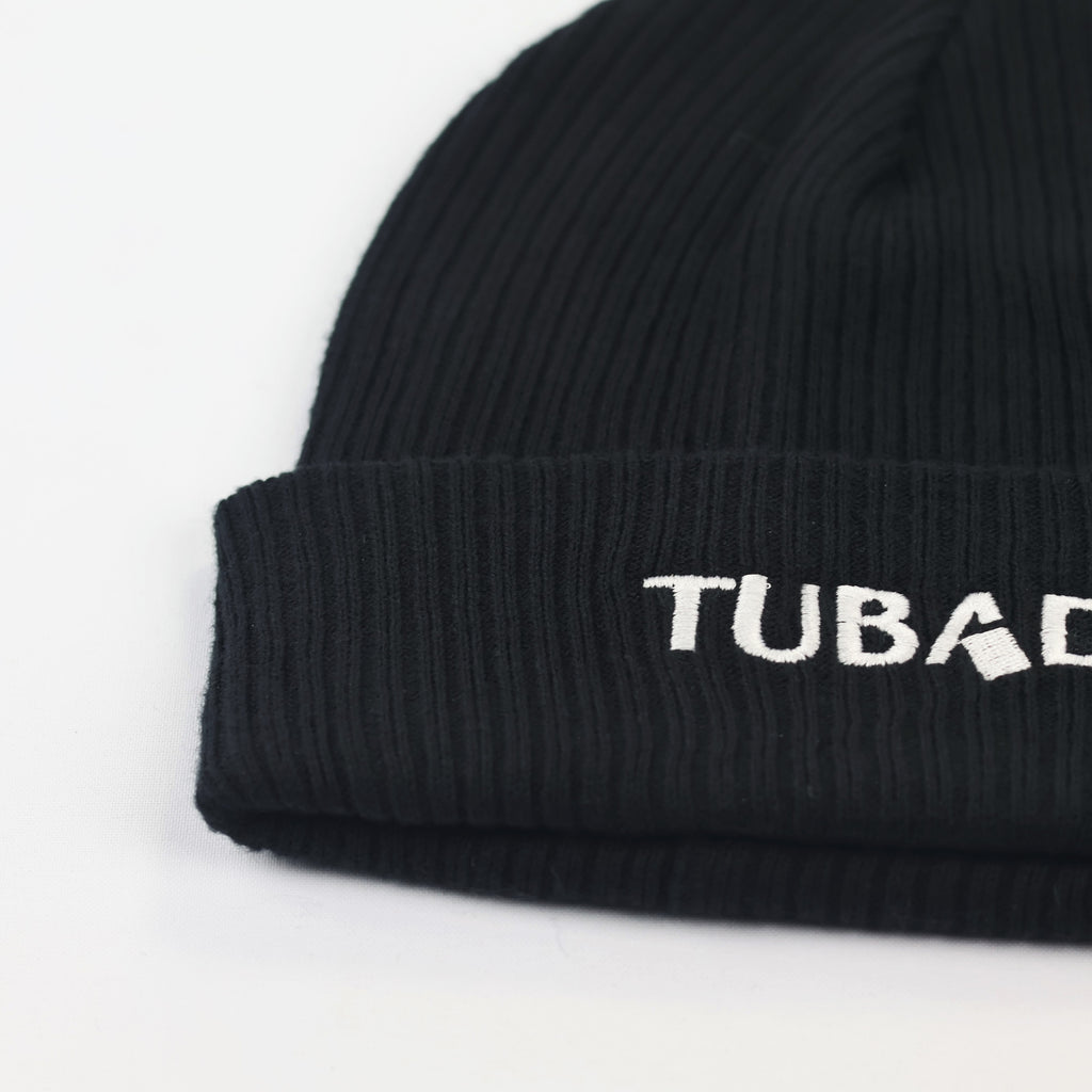 Beechfield Black Ribbed Beanie Hat with Tubadzin Embroidery
