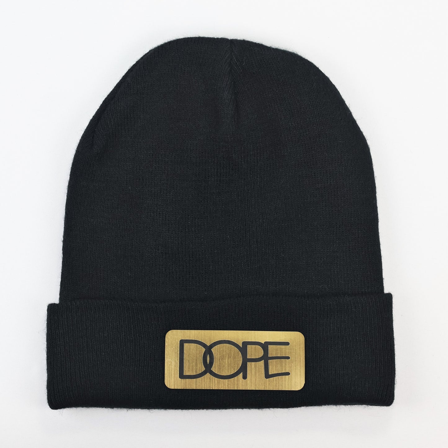 Dope Couture 24K Gold Logo Thrifted Beanie – Black Knit Streetwear Cap