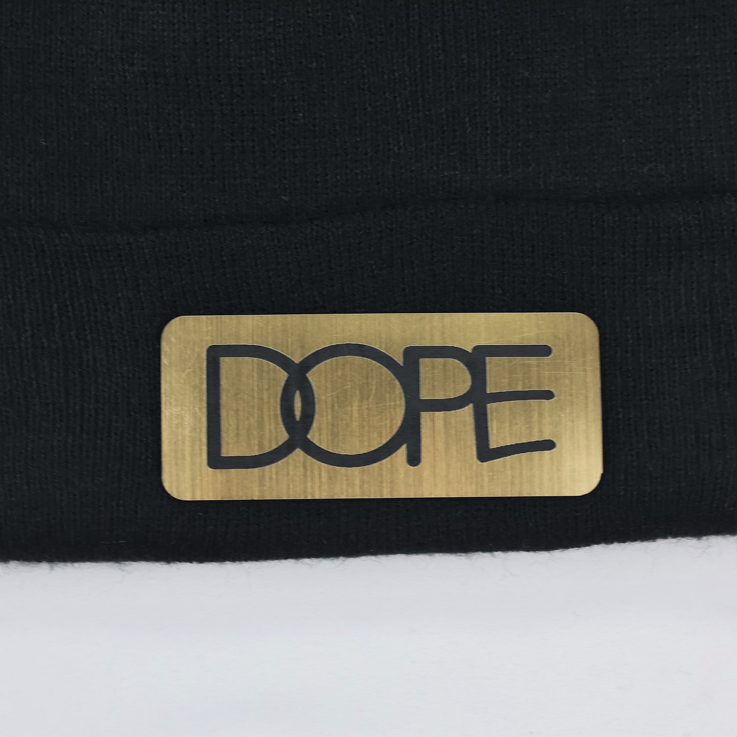 Dope Couture 24K Gold Logo Thrifted Beanie – Black Knit Streetwear Cap