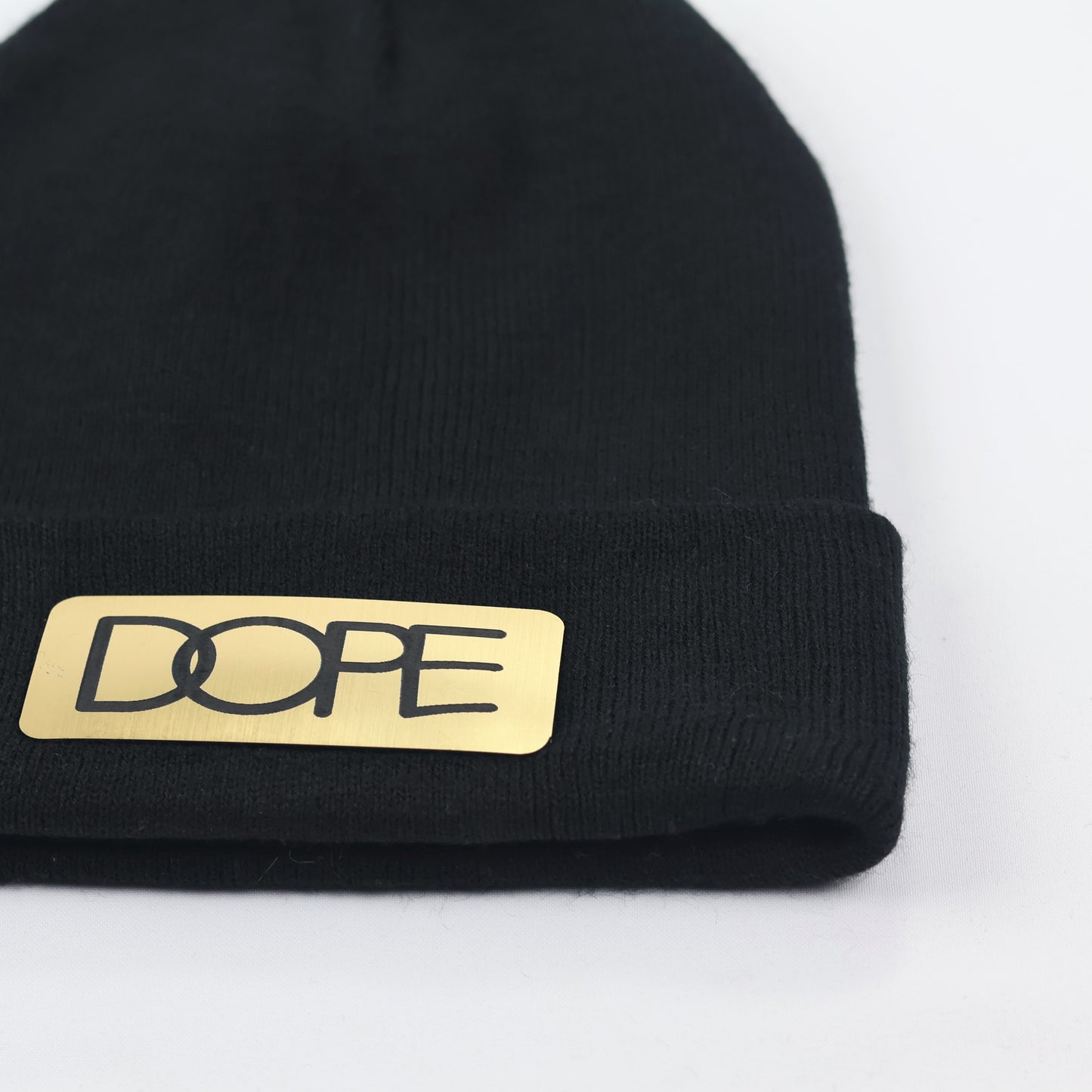 Dope Couture 24K Gold Logo Thrifted Beanie – Black Knit Streetwear Cap