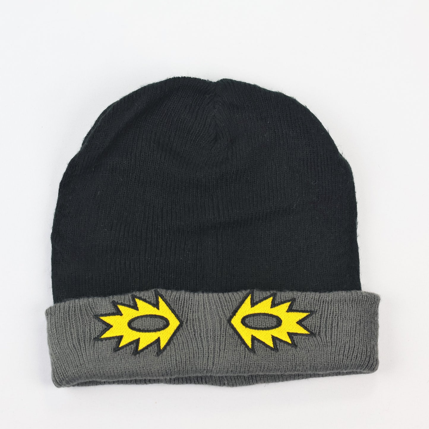 Streetwear Graphic Eye Logo Beanie – Black & Grey Knit Cap