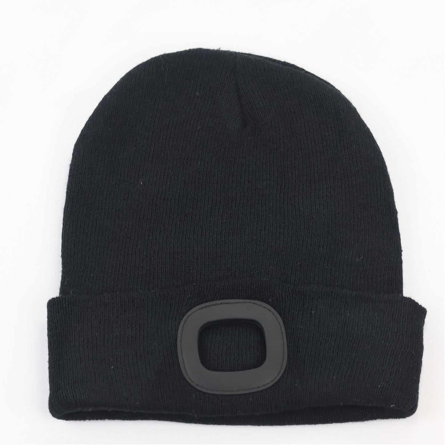 Modern Streetwear Black Thrifted Knit Beanie with Rubberized "O" Patch