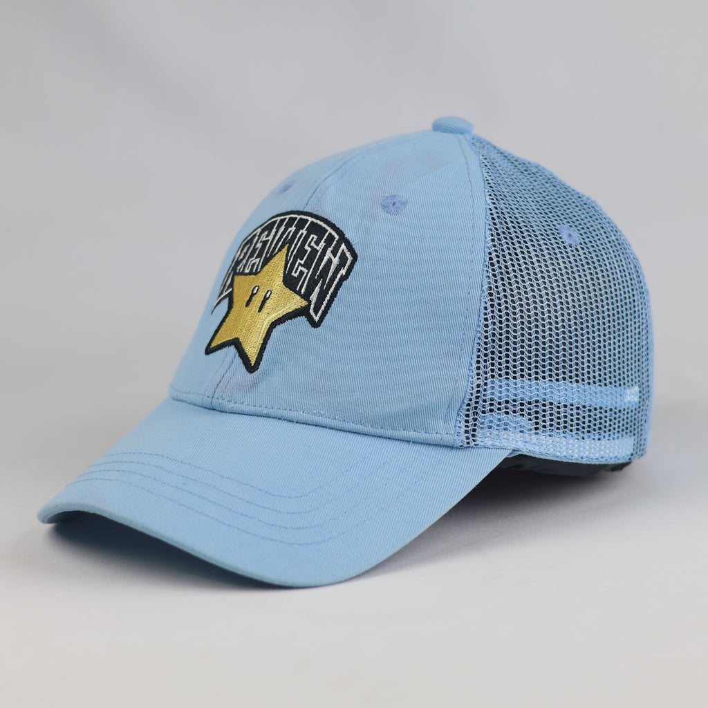 Thrifted Review Light Blue Star Graphic Mesh Snapback Cap | 10790