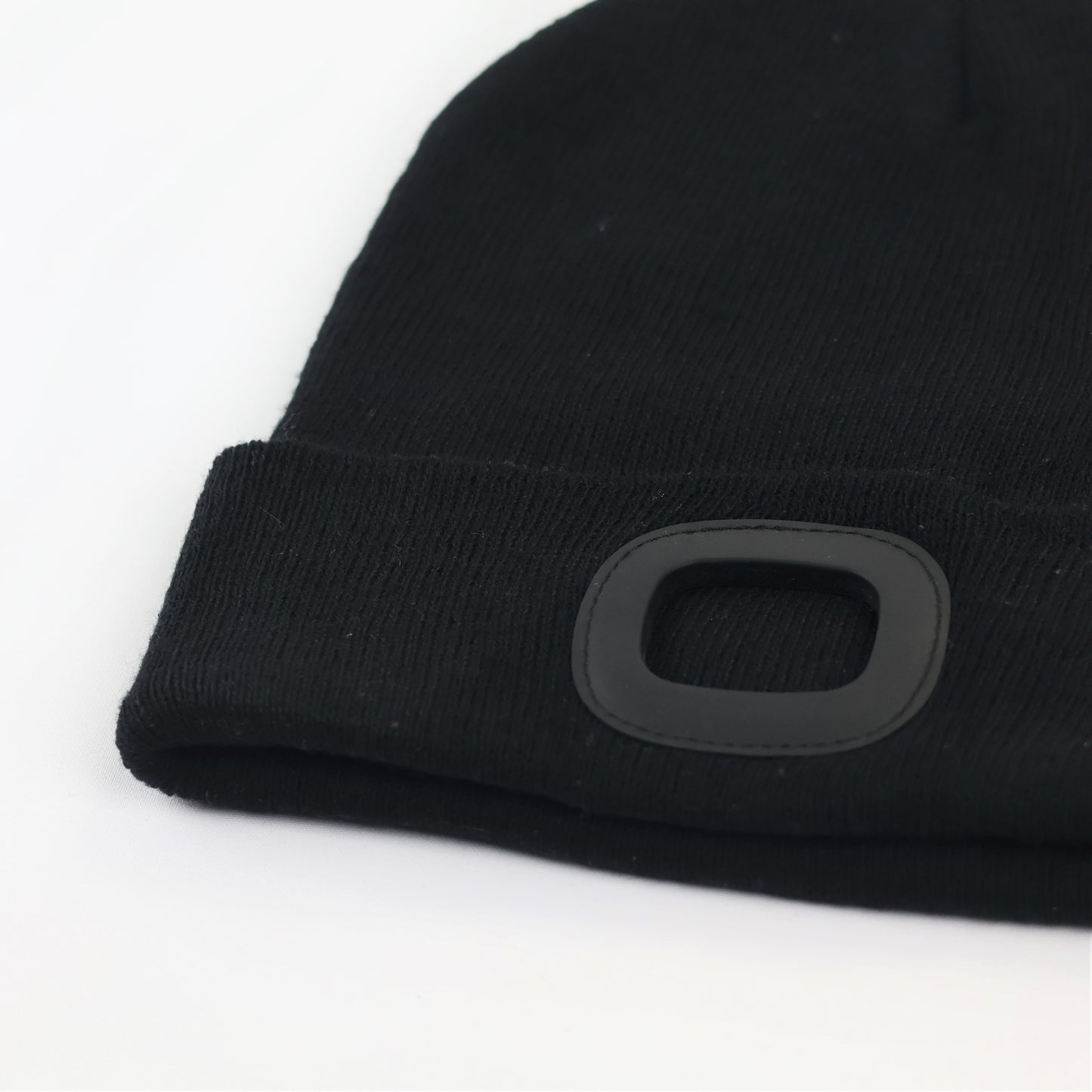 Modern Streetwear Black Thrifted Knit Beanie with Rubberized "O" Patch