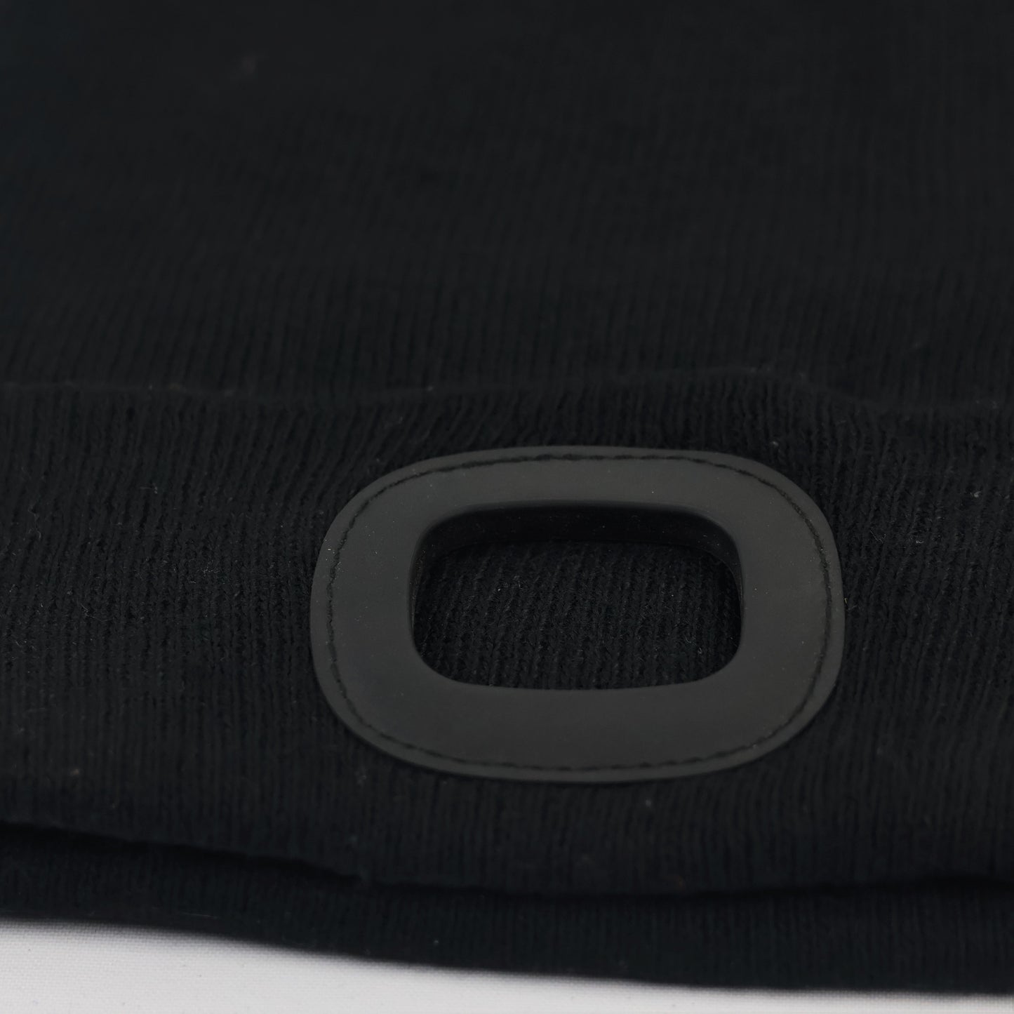 Modern Streetwear Black Thrifted Knit Beanie with Rubberized "O" Patch