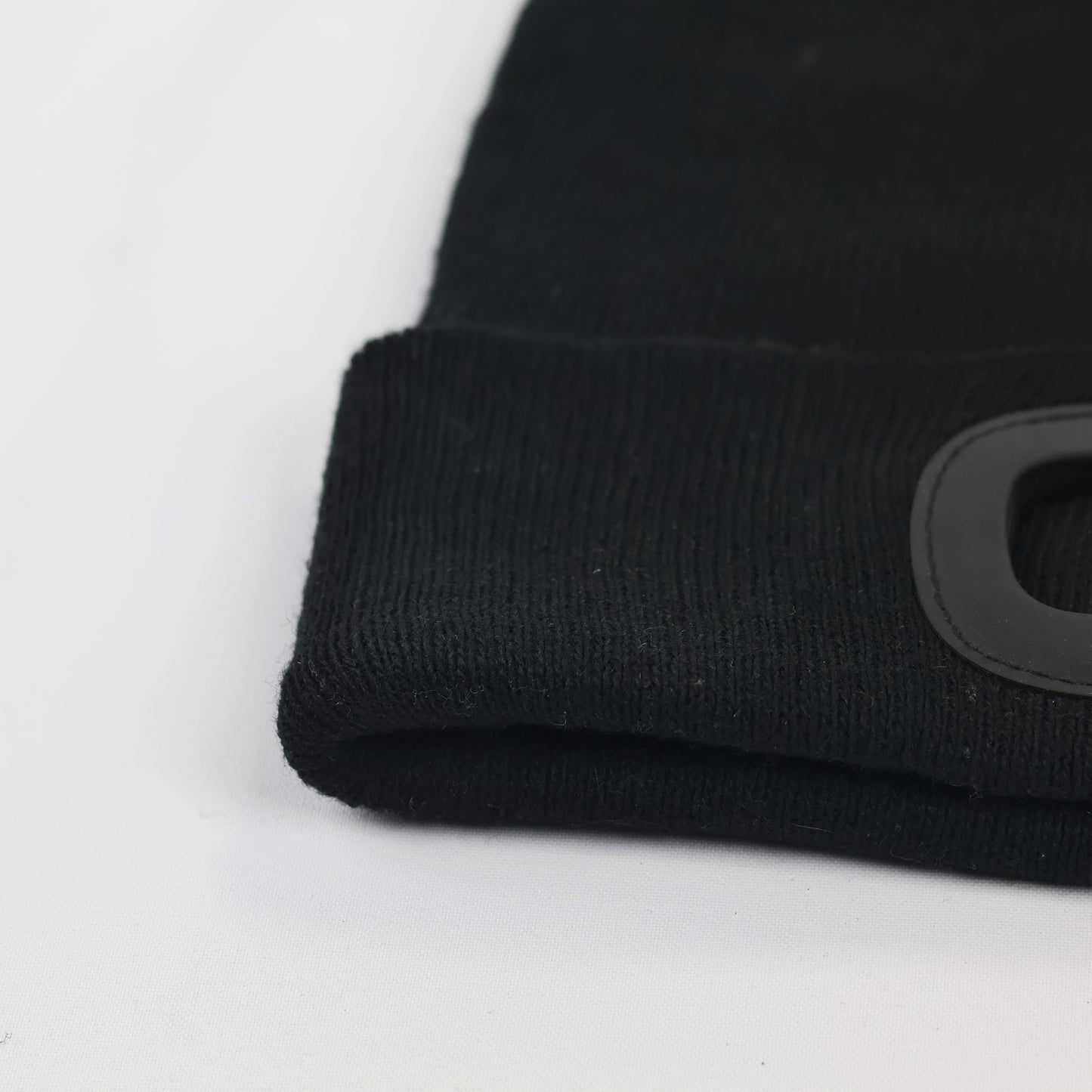 Modern Streetwear Black Thrifted Knit Beanie with Rubberized "O" Patch