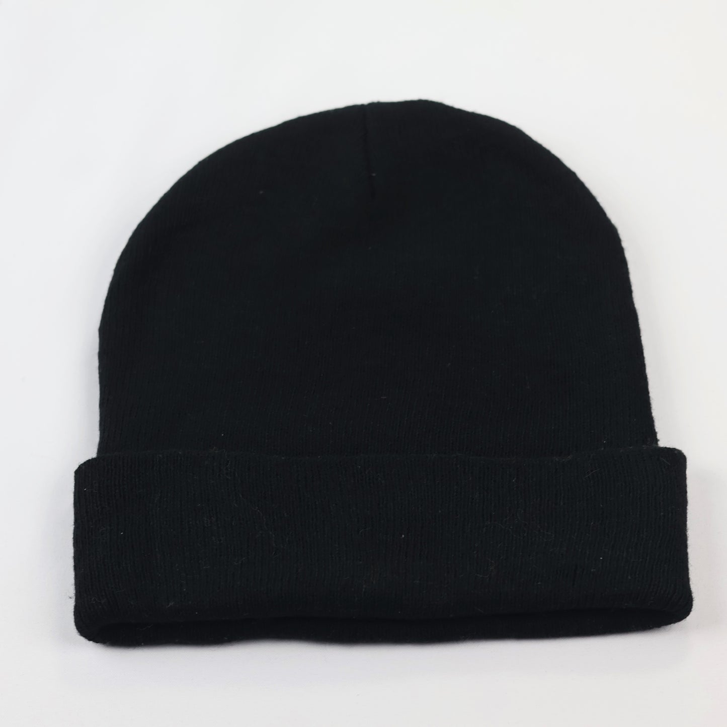 Modern Streetwear Black Thrifted Knit Beanie with Rubberized "O" Patch