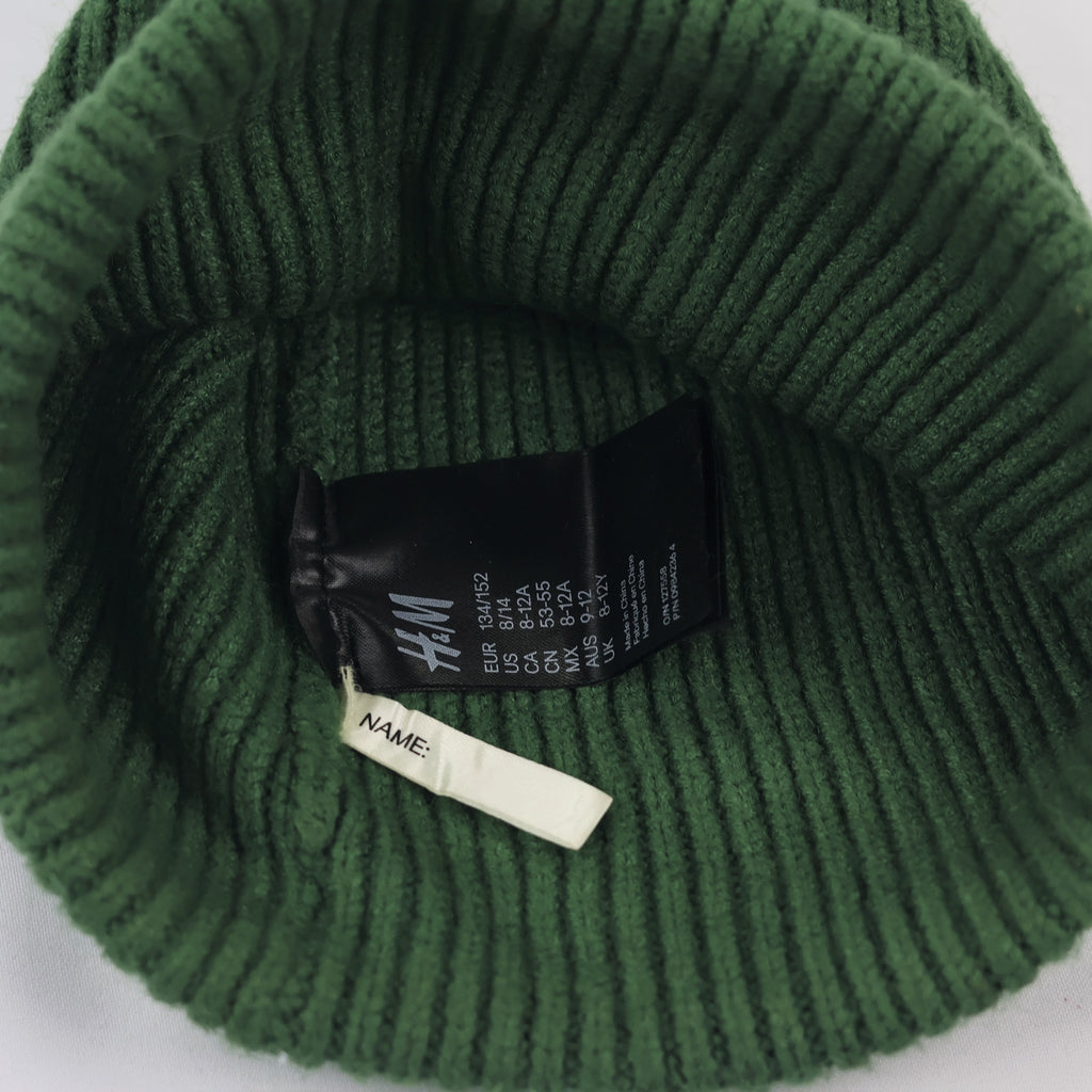 H&M Kids Dark Green Ribbed Thrifted Beanie – Soft Knit Winter Hat