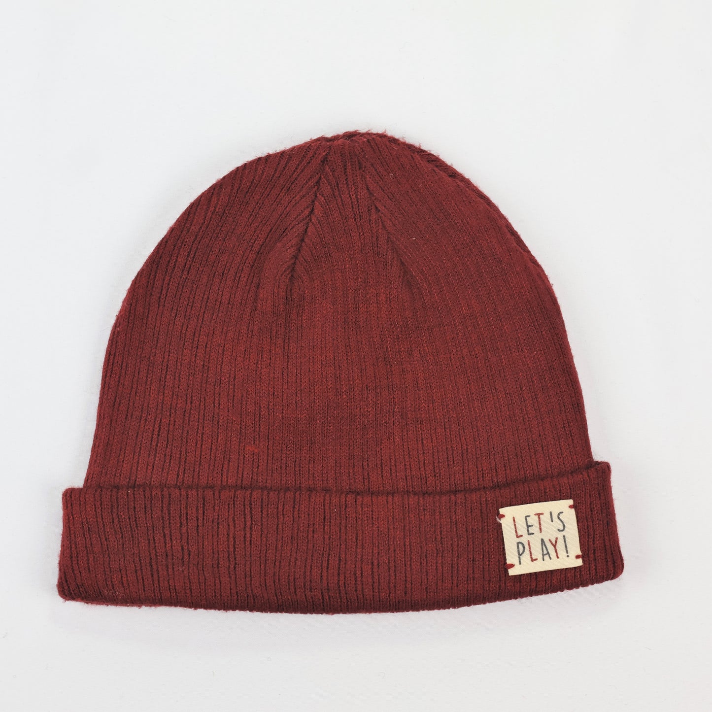 Premium Accessories Maroon Thrifted Beanie – Soft Ribbed "Let's Play!" Winter Hat