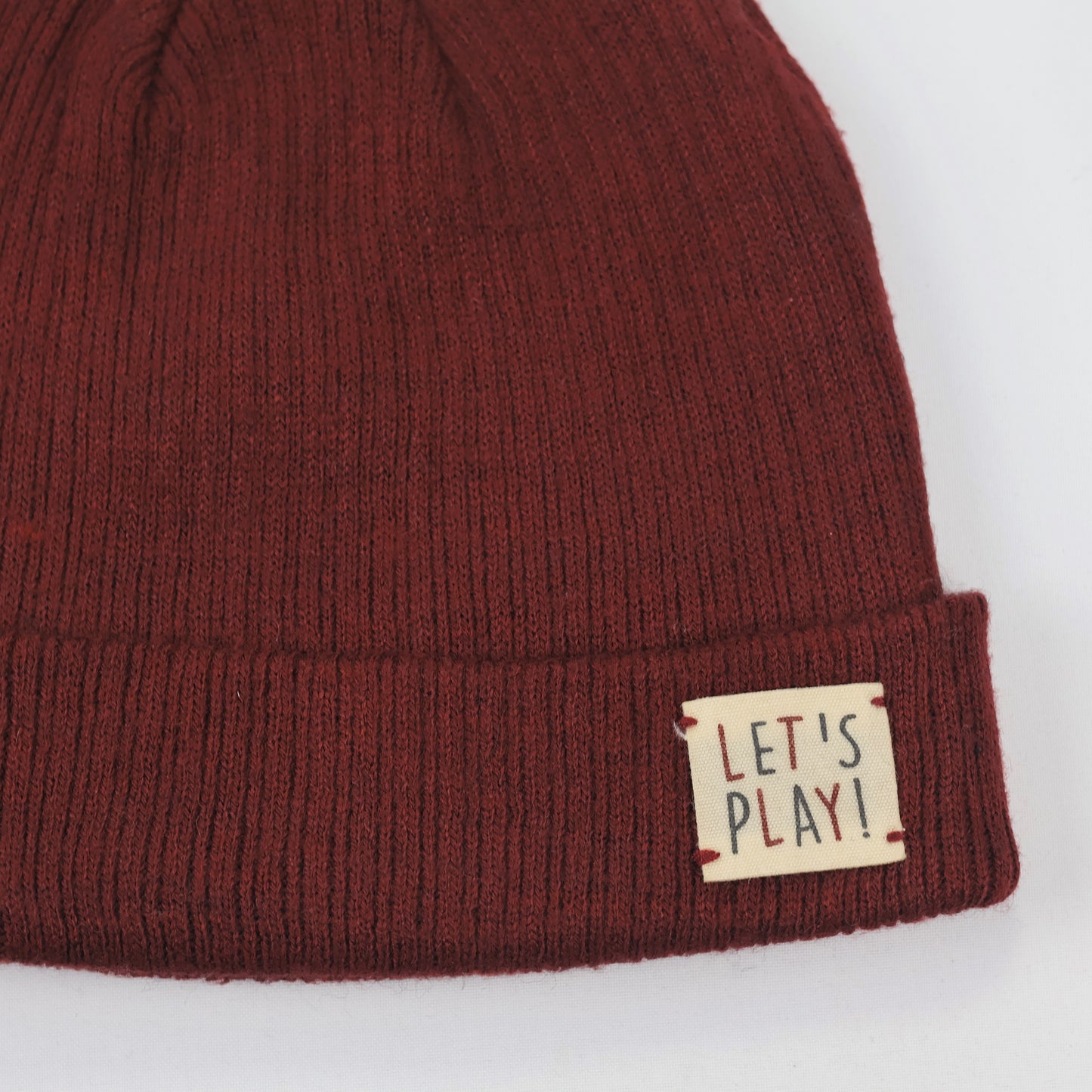 Premium Accessories Maroon Thrifted Beanie – Soft Ribbed "Let's Play!" Winter Hat