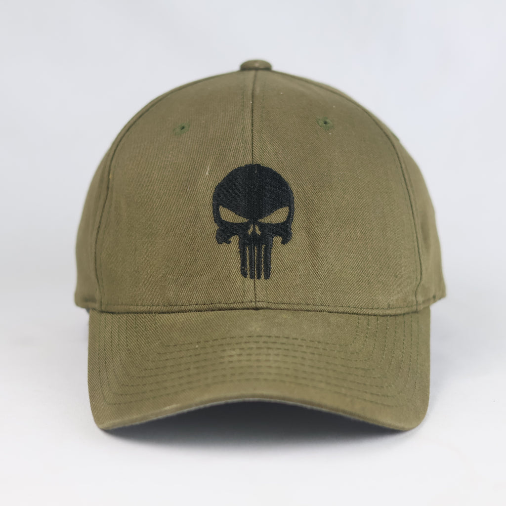 Thrifted Flexfit Yupoong Olive Tactical Punisher Skull Cap | 10800