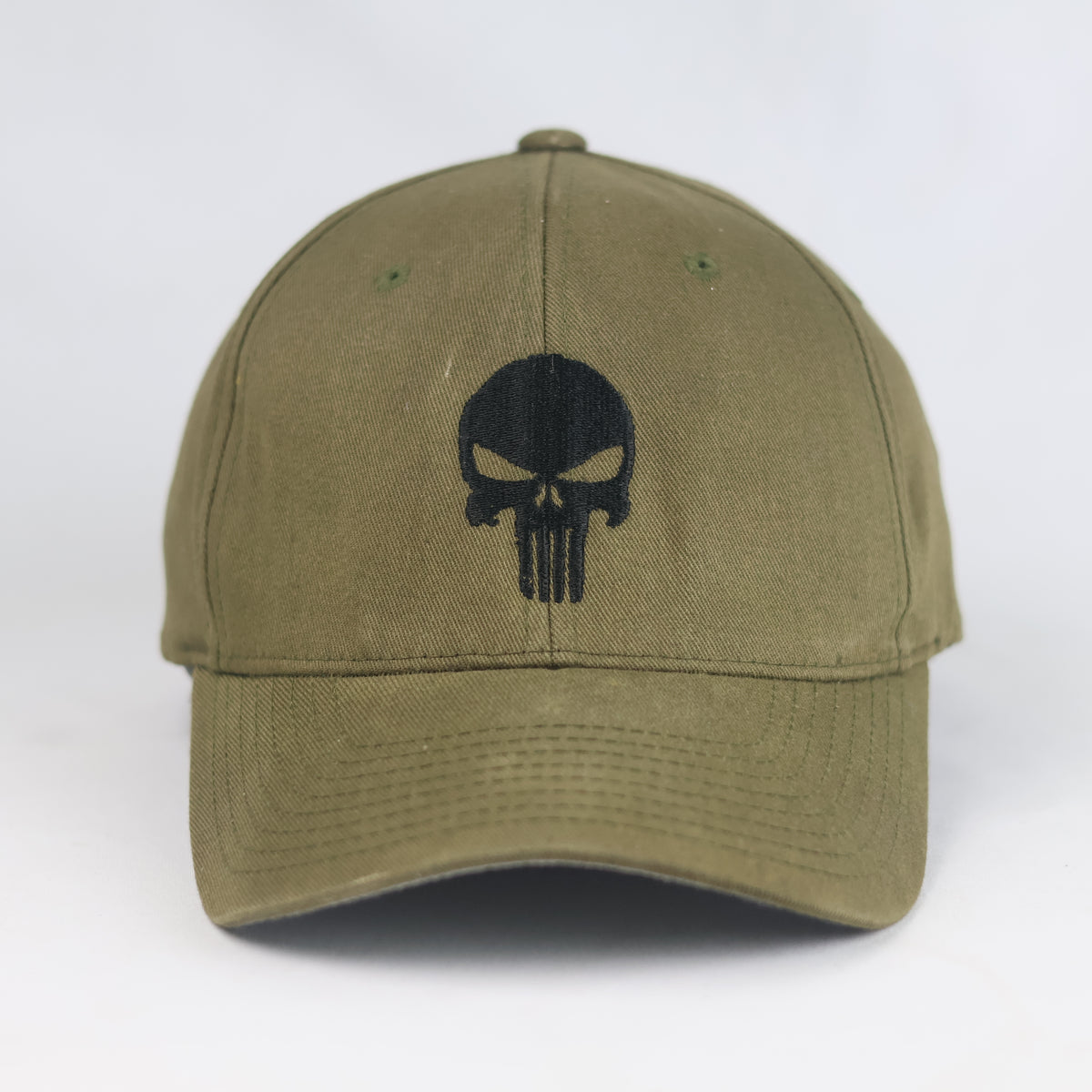Thrifted Flexfit Yupoong Olive Tactical Punisher Skull Cap | 10800
