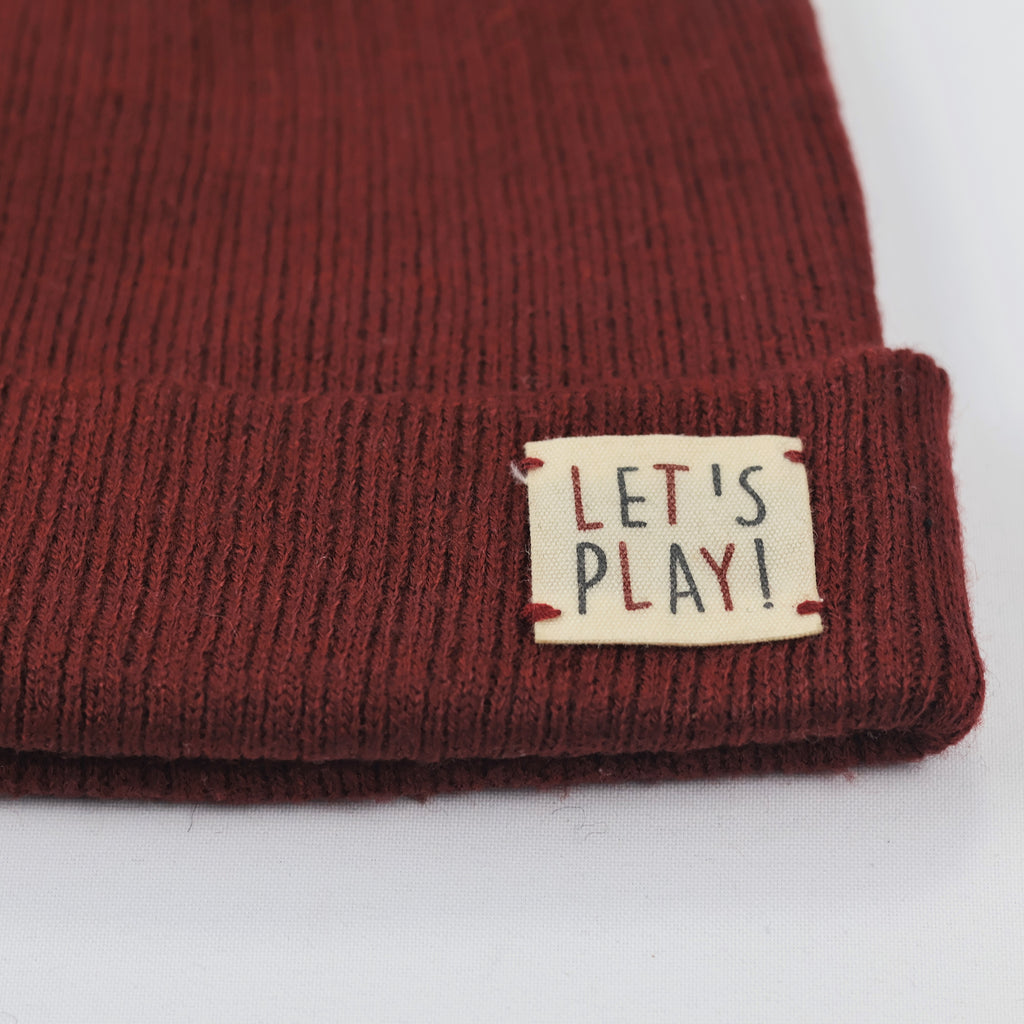 Premium Accessories Maroon Thrifted Beanie – Soft Ribbed "Let's Play!" Winter Hat
