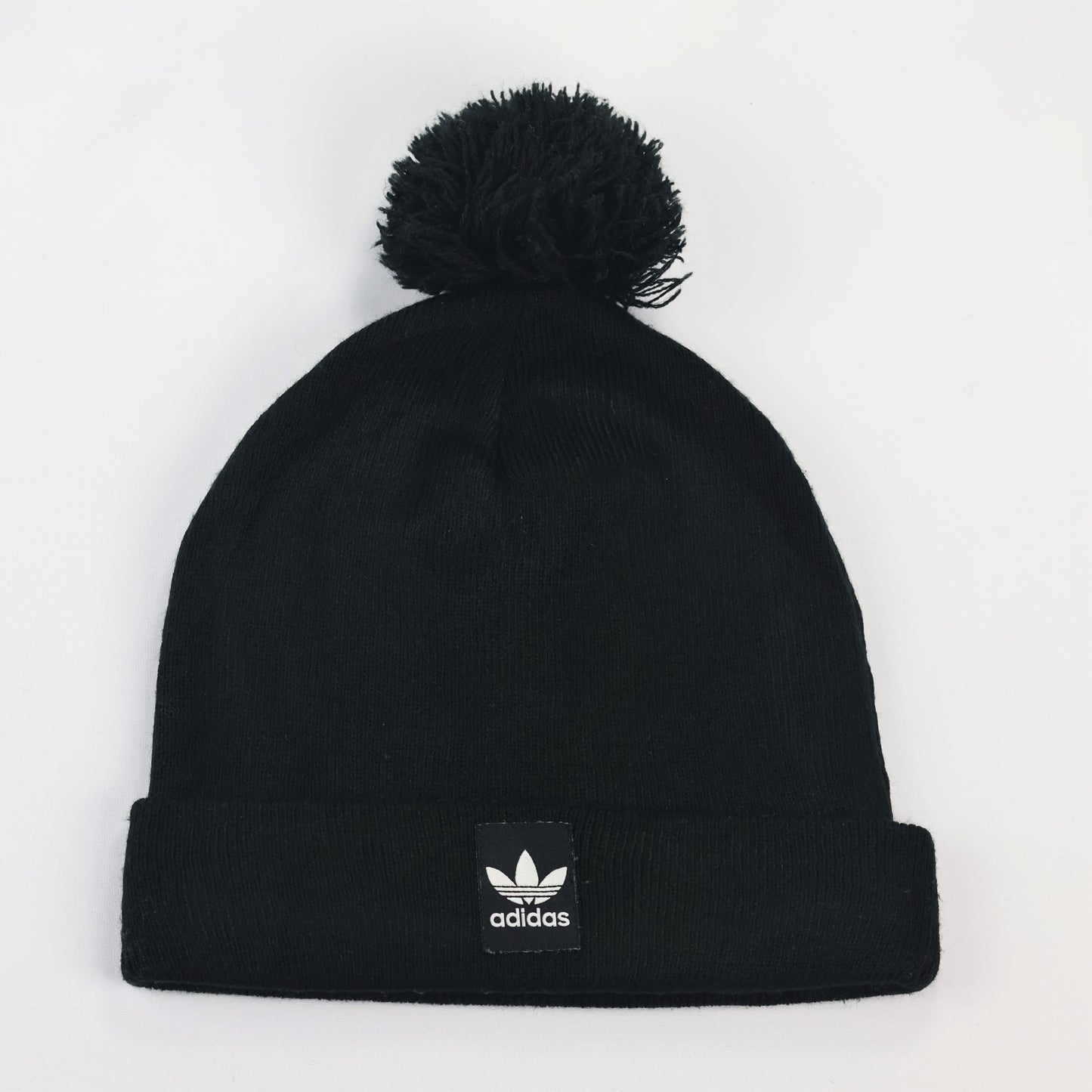 Adidas Originals Black Knit Pom Pom Thrifted Beanie with Trefoil Logo Patch