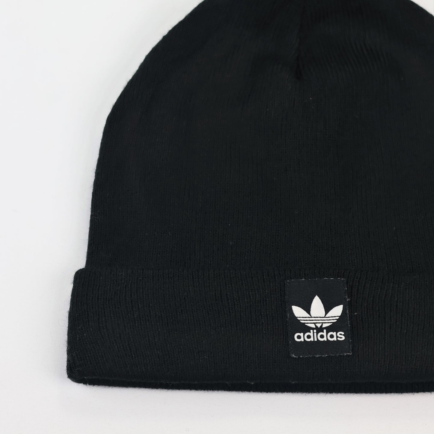 Adidas Originals Black Knit Pom Pom Thrifted Beanie with Trefoil Logo Patch
