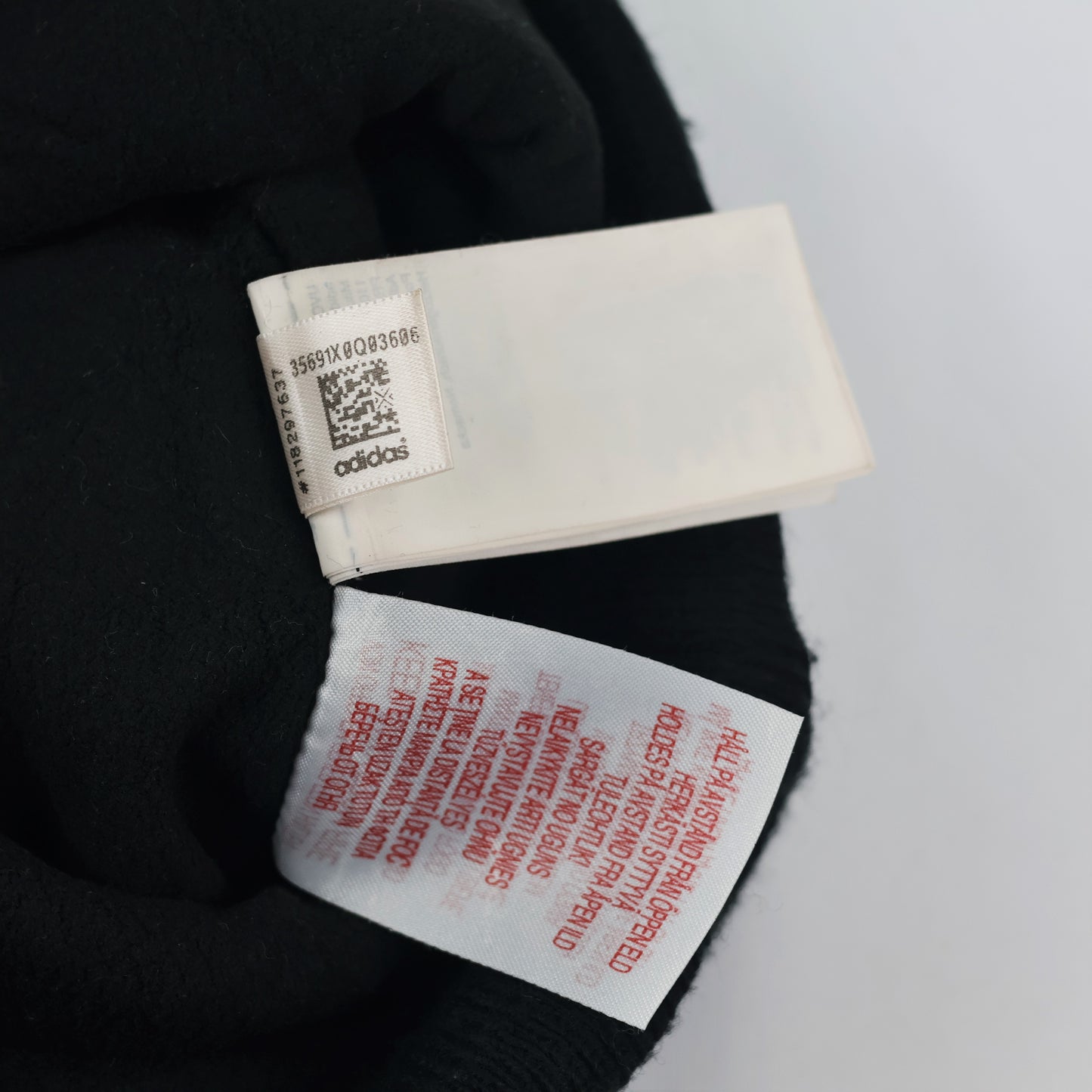 Adidas Originals Black Knit Pom Pom Thrifted Beanie with Trefoil Logo Patch