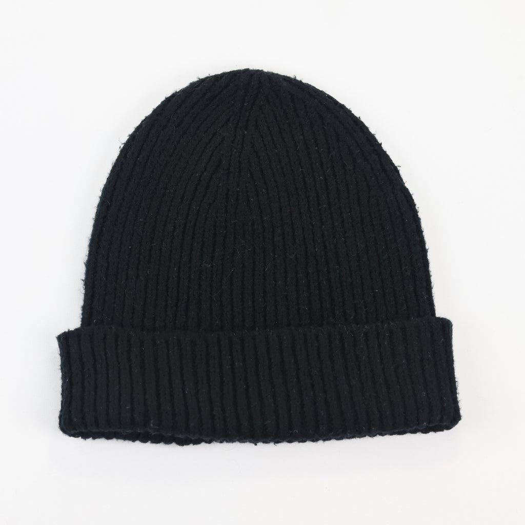 Tommy Hilfiger Signature Flag Thrifted Beanie – Black Ribbed Winter Knit Hat