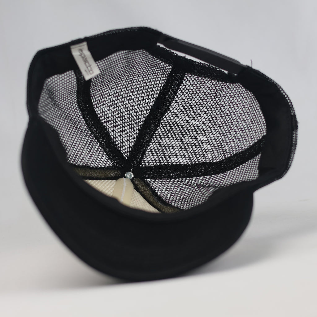 Thrifted Noir Old English Font Black & Off-White Mesh Snapback Hat | 10802