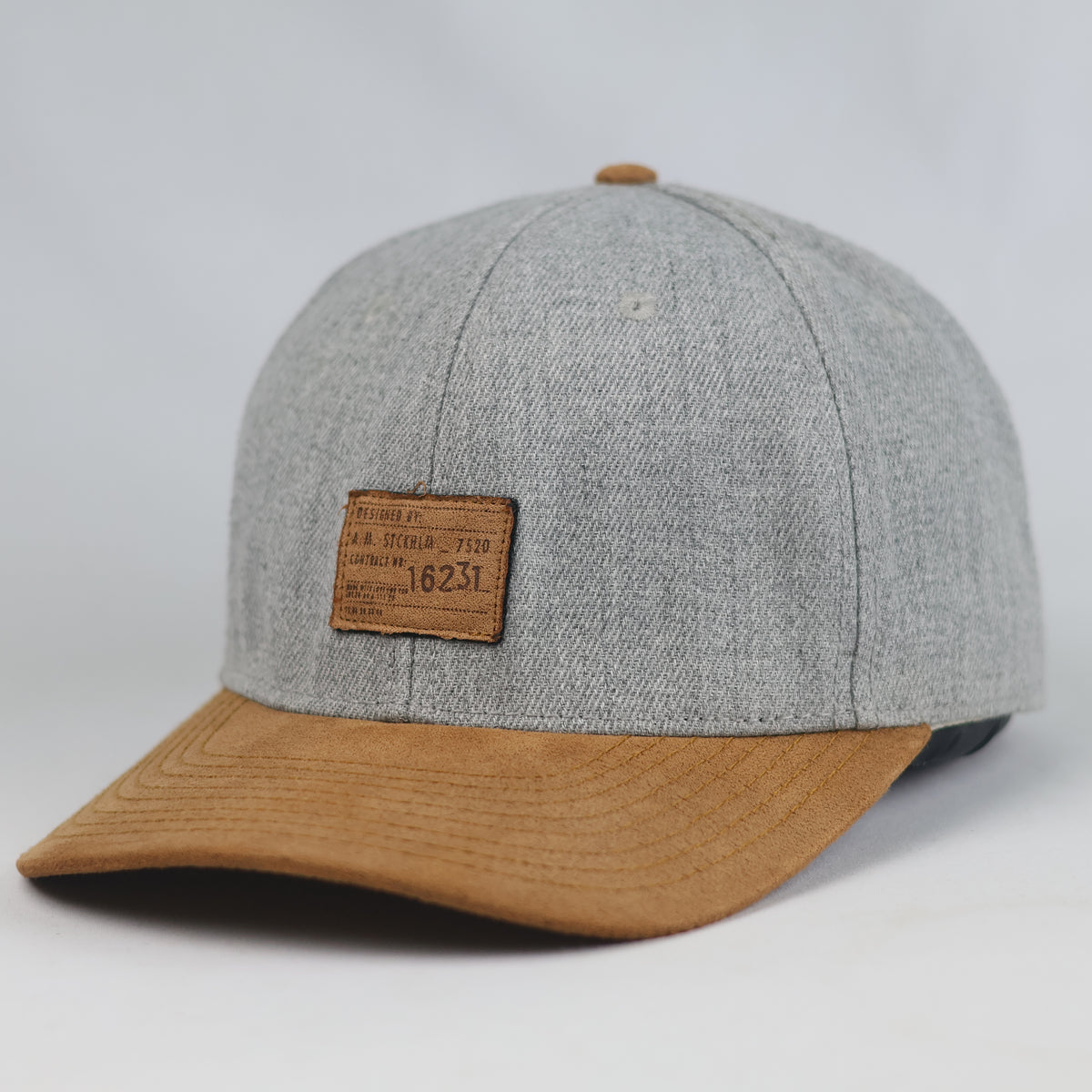 Thrifted H&M Graphic Label Grey & Tan Flat Brim Cap | 10783