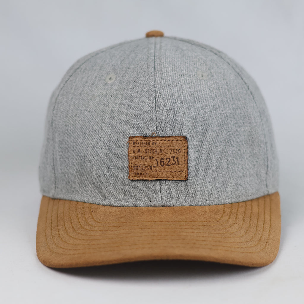 Thrifted H&M Graphic Label Grey & Tan Flat Brim Cap | 10783