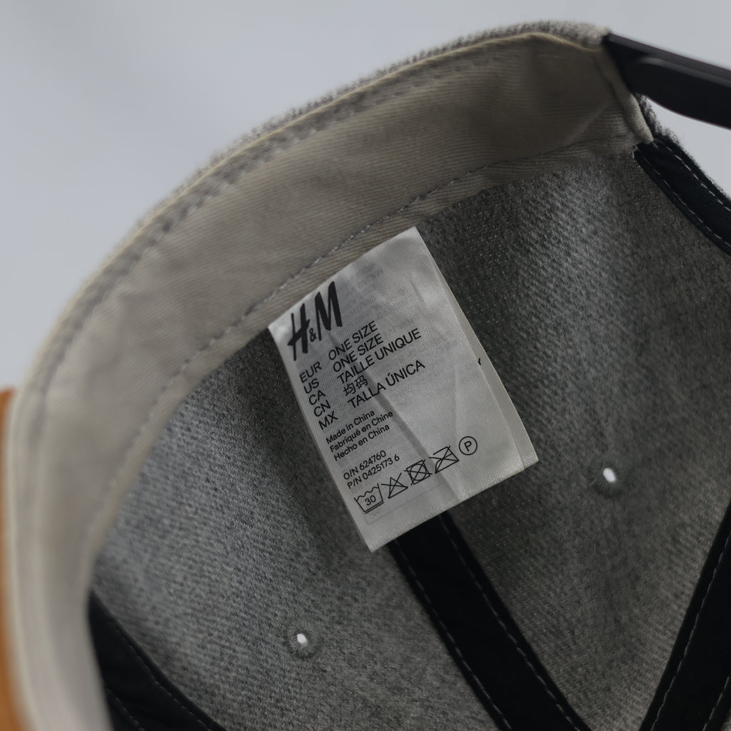 Thrifted H&M Graphic Label Grey & Tan Flat Brim Cap | 10783