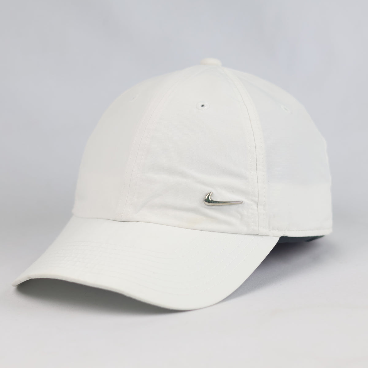 Thrifted Nike Heritage86 White Cap with Silver Metal Swoosh | 10796
