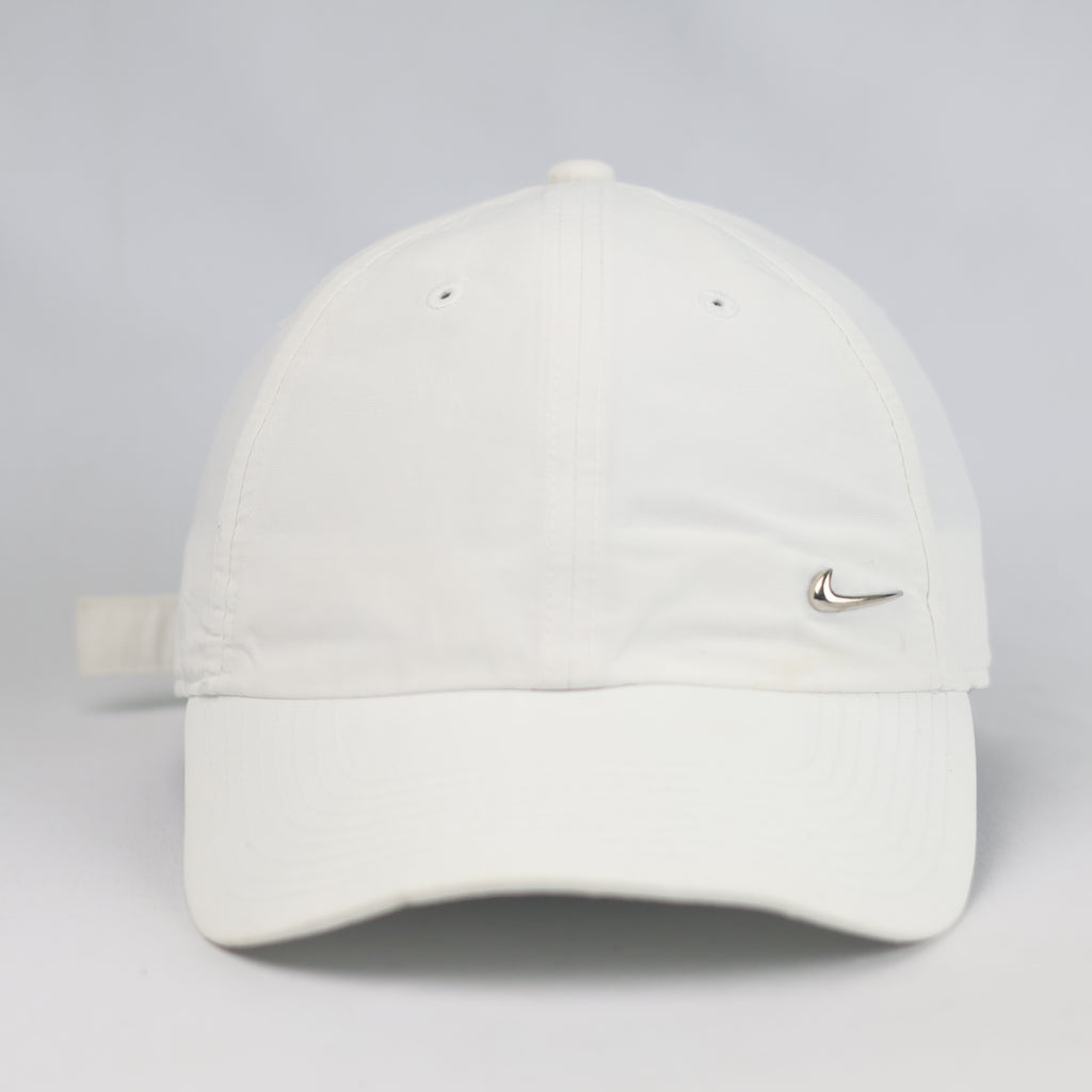 Thrifted Nike Heritage86 White Cap with Silver Metal Swoosh | 10796
