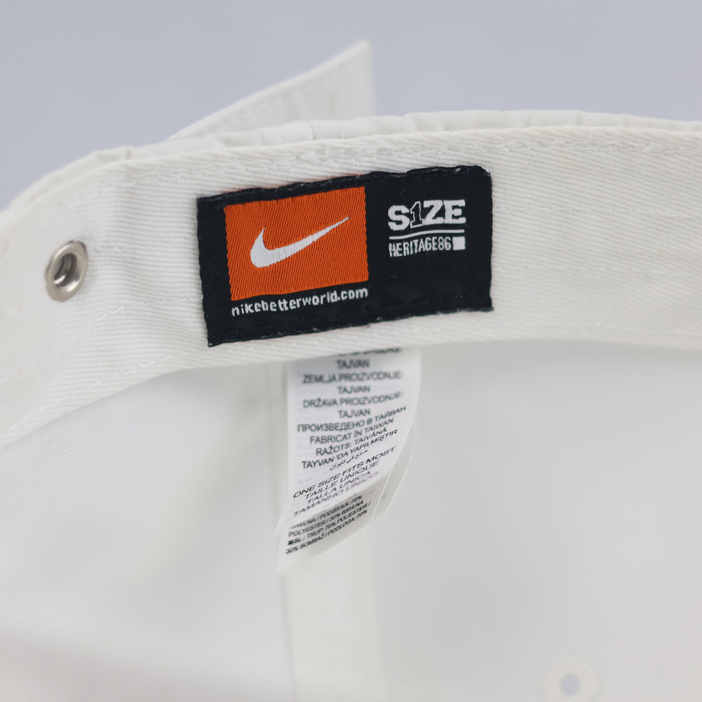 Thrifted Nike Heritage86 White Cap with Silver Metal Swoosh | 10796