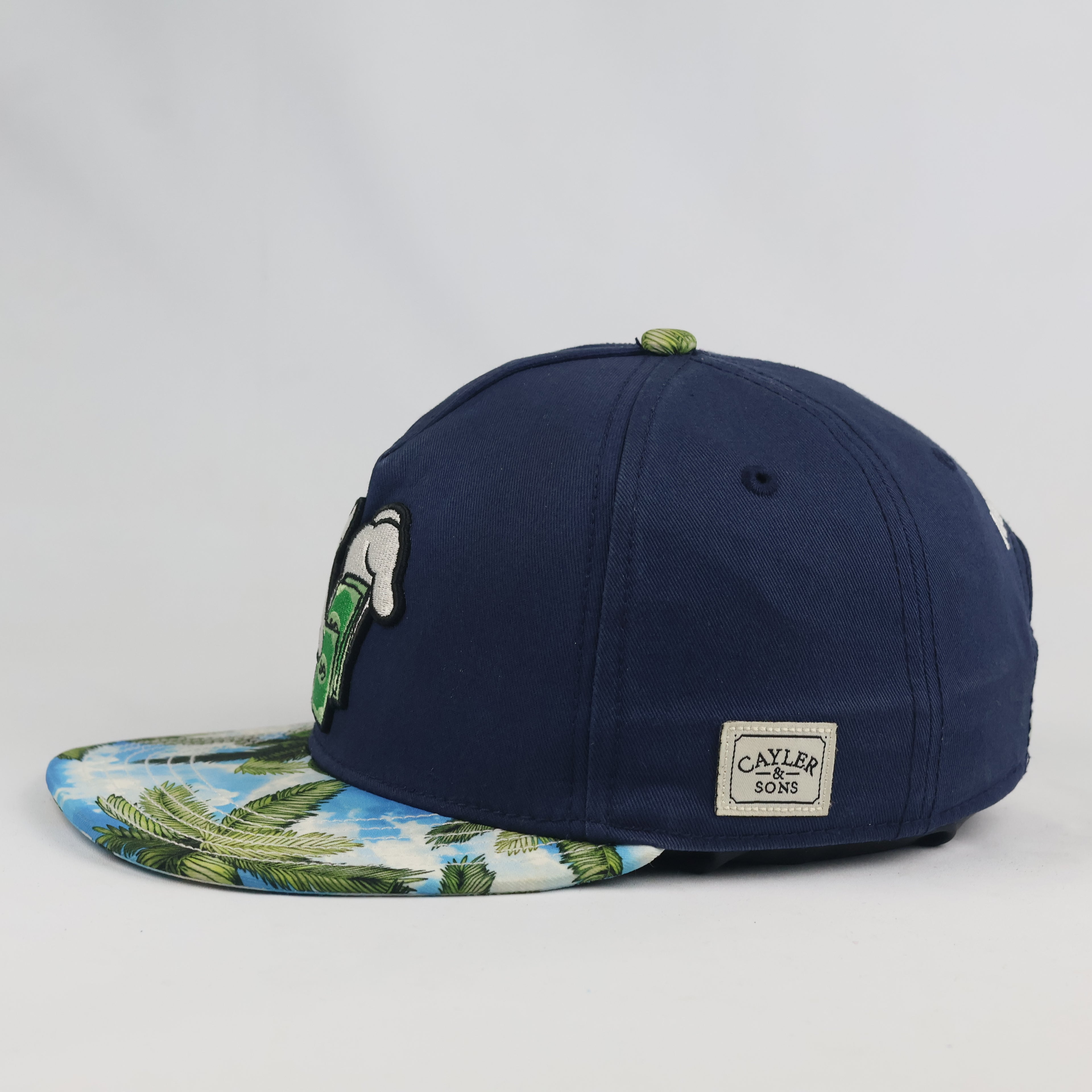 Retro Cayler & Sons Make It Rain Cap - Navy Blue Tropical Thrifted Snapback Hat