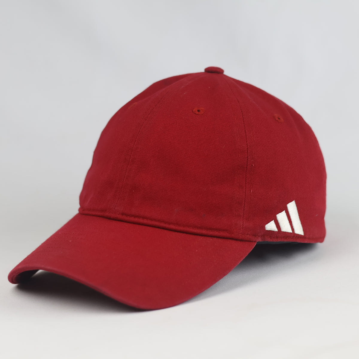 Thrifted Adidas Red 3-Bar Embroidered Strapback Cap | 10778
