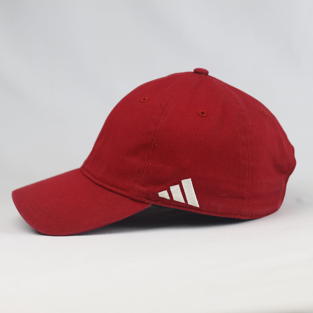 Thrifted Adidas Red 3-Bar Embroidered Strapback Cap | 10778