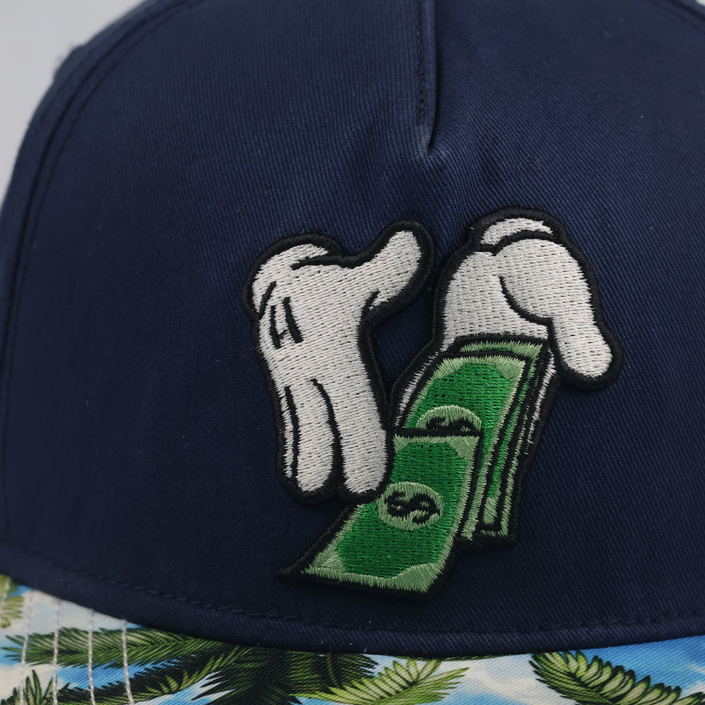 Retro Cayler & Sons Make It Rain Cap - Navy Blue Tropical Thrifted Snapback Hat